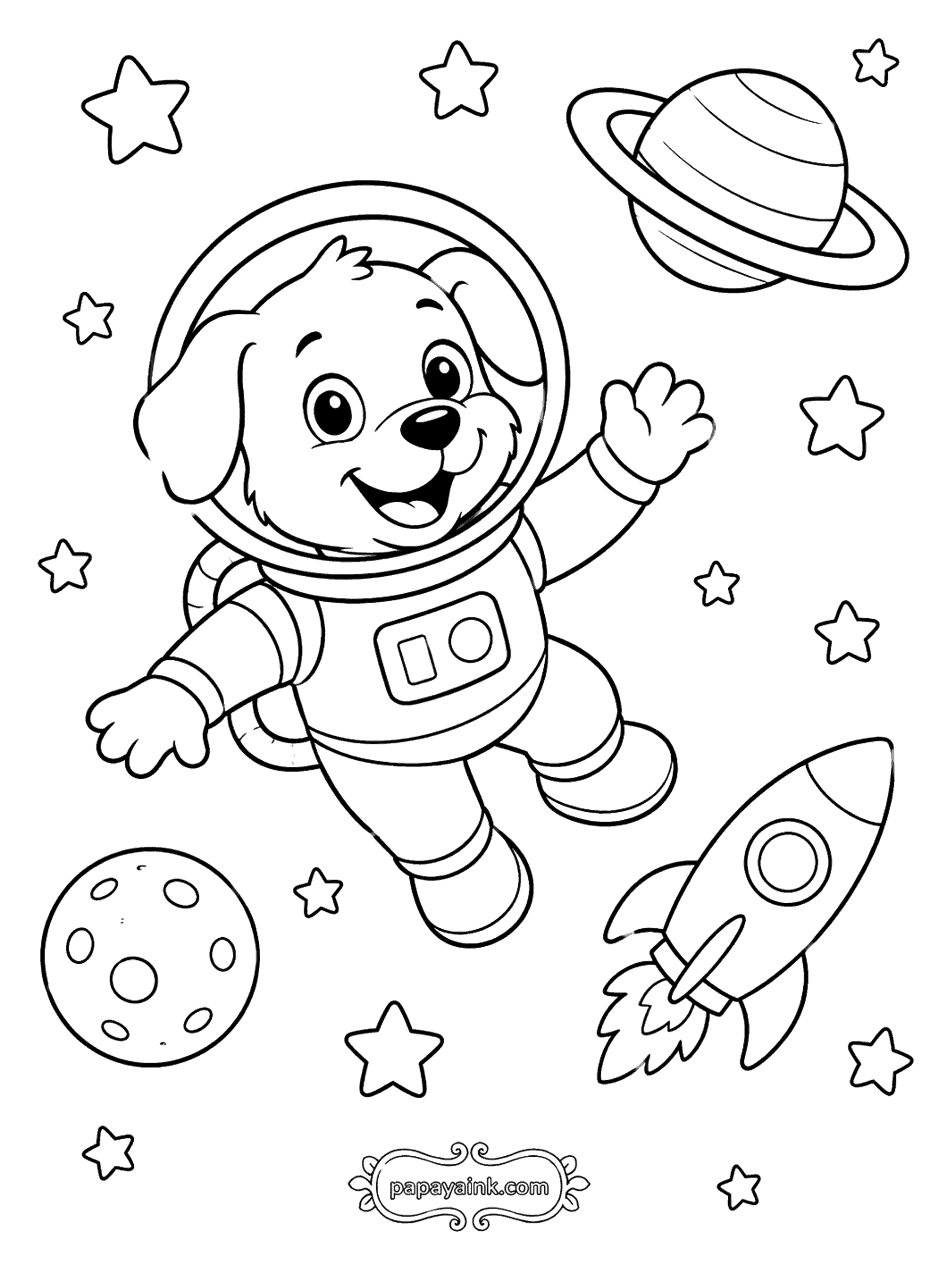 Dog Coloring Pages - Astronaut Puppy in Space