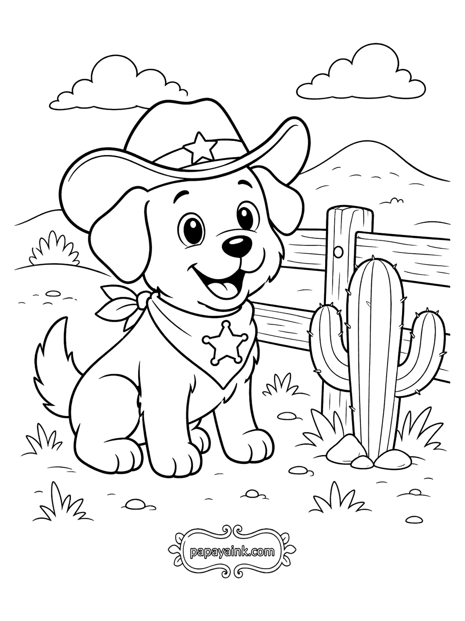 Dog Coloring Pages - Cowboy Puppy in the Desert