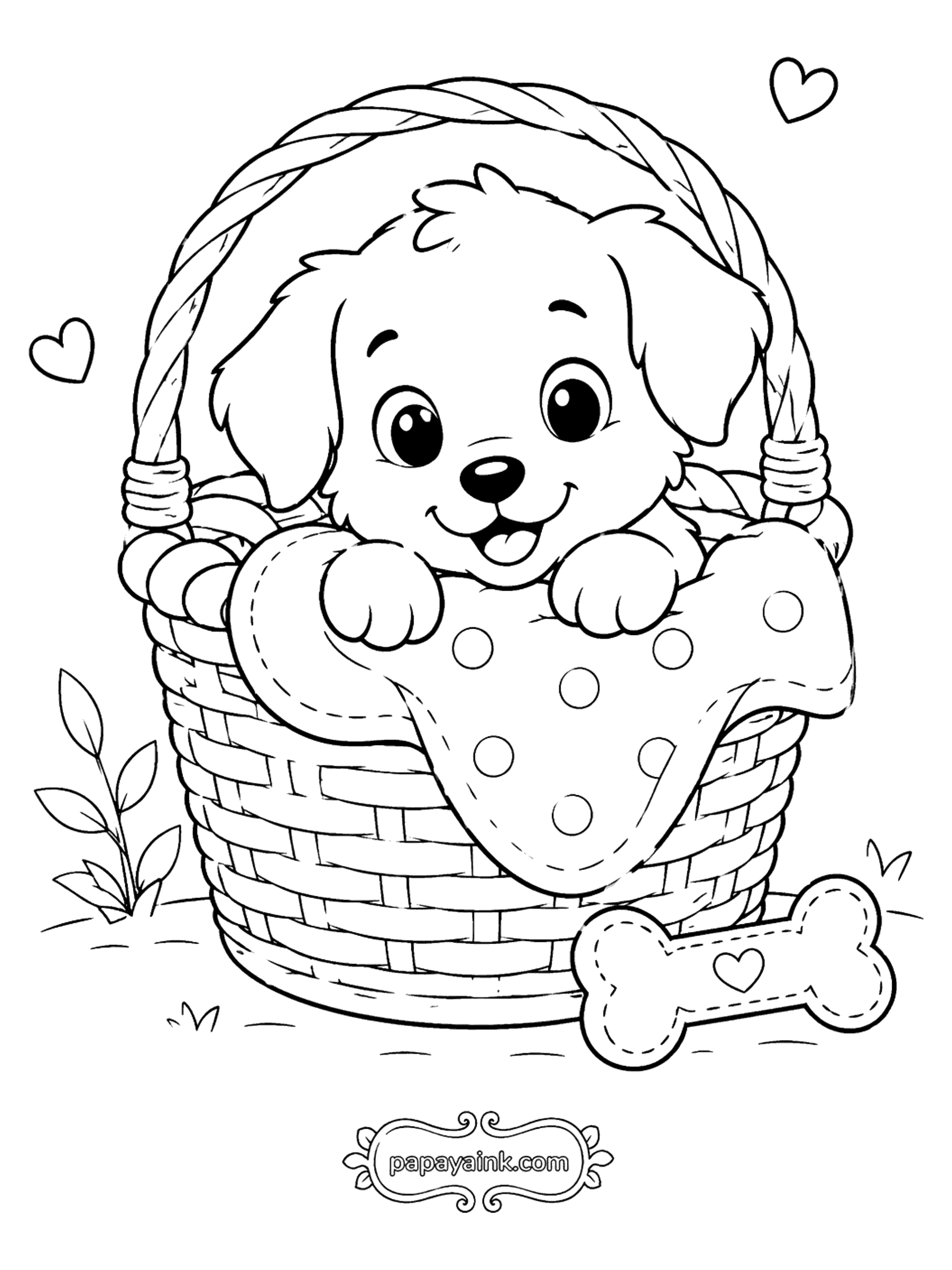 Dog Coloring Pages - Puppy in a Cozy Basket