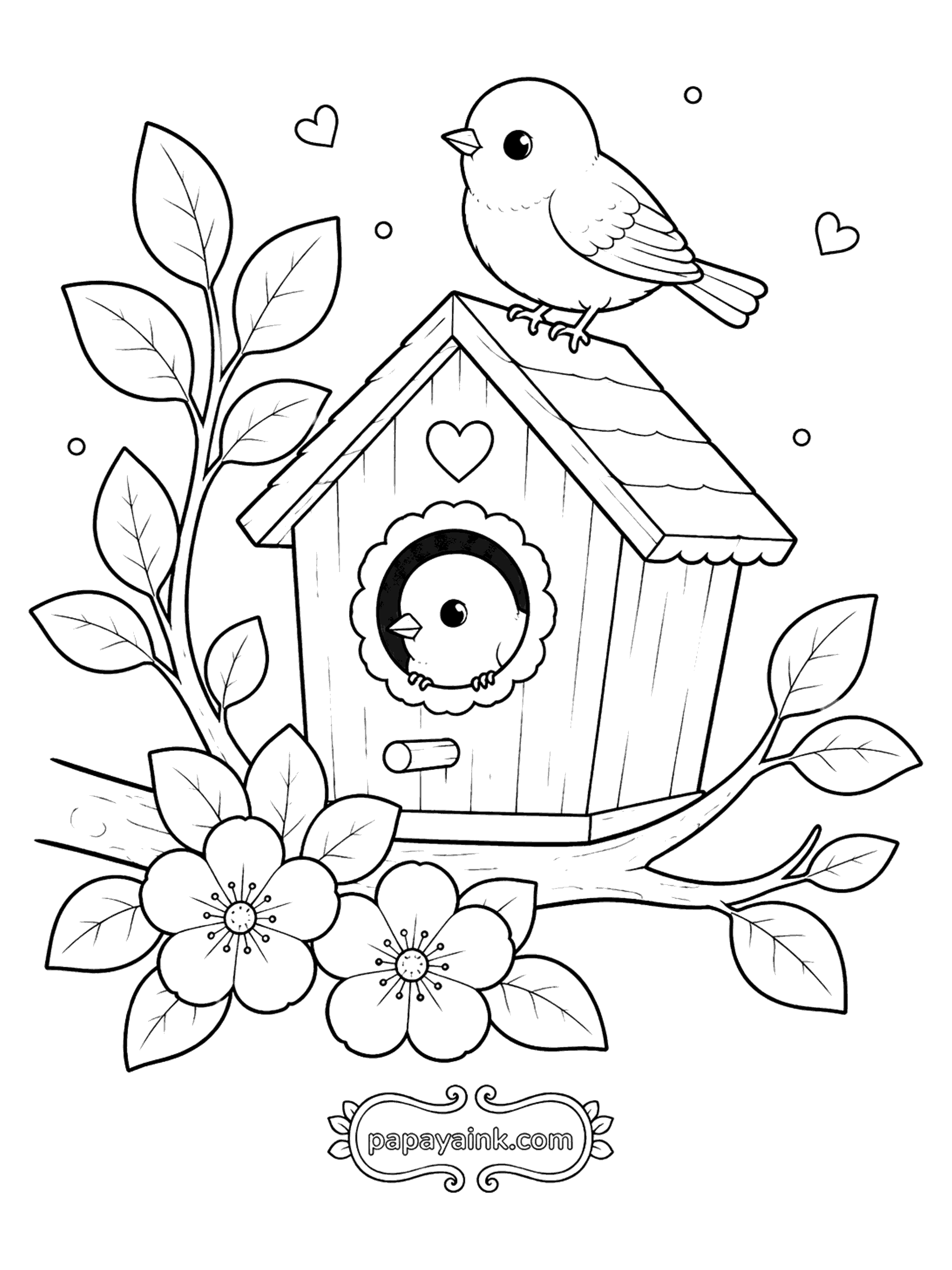 Bird Coloring Pages - Birdhouse with a Baby Bird Peeking Out