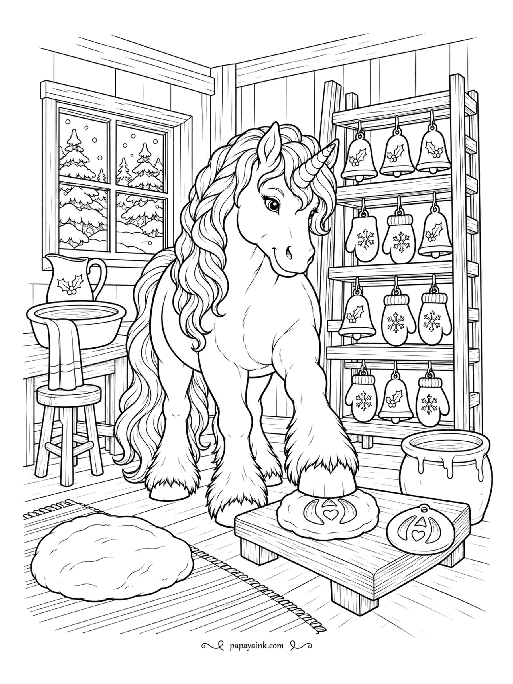 Christmas Unicorn Coloring Pages - Clay rolled flat, one hoof pressed in, and the result is an ornament no shop sells. Earlier batches in mitten shapes hang drying on the rack behind. Give the clay a warm biscuit tone.