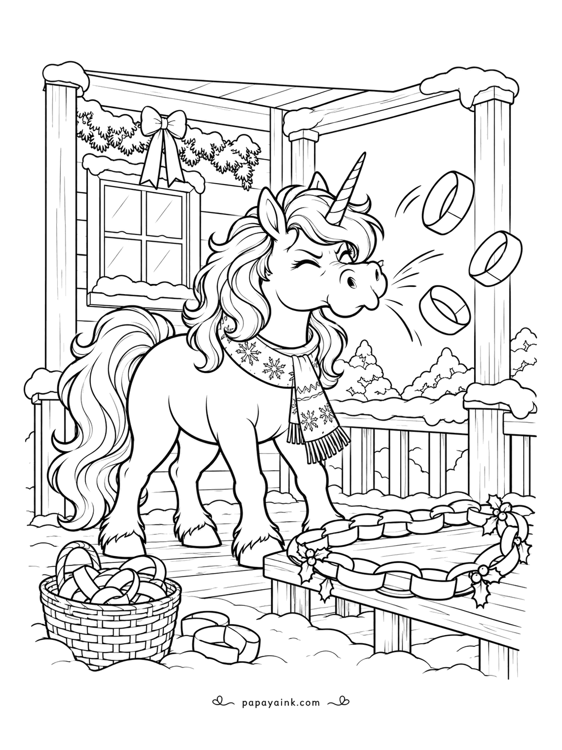 Christmas Unicorn Coloring Pages - A paper chain was coming along nicely until a sneeze arrived without warning. Now the links are flying in every direction. Bright alternating colors for the loops.