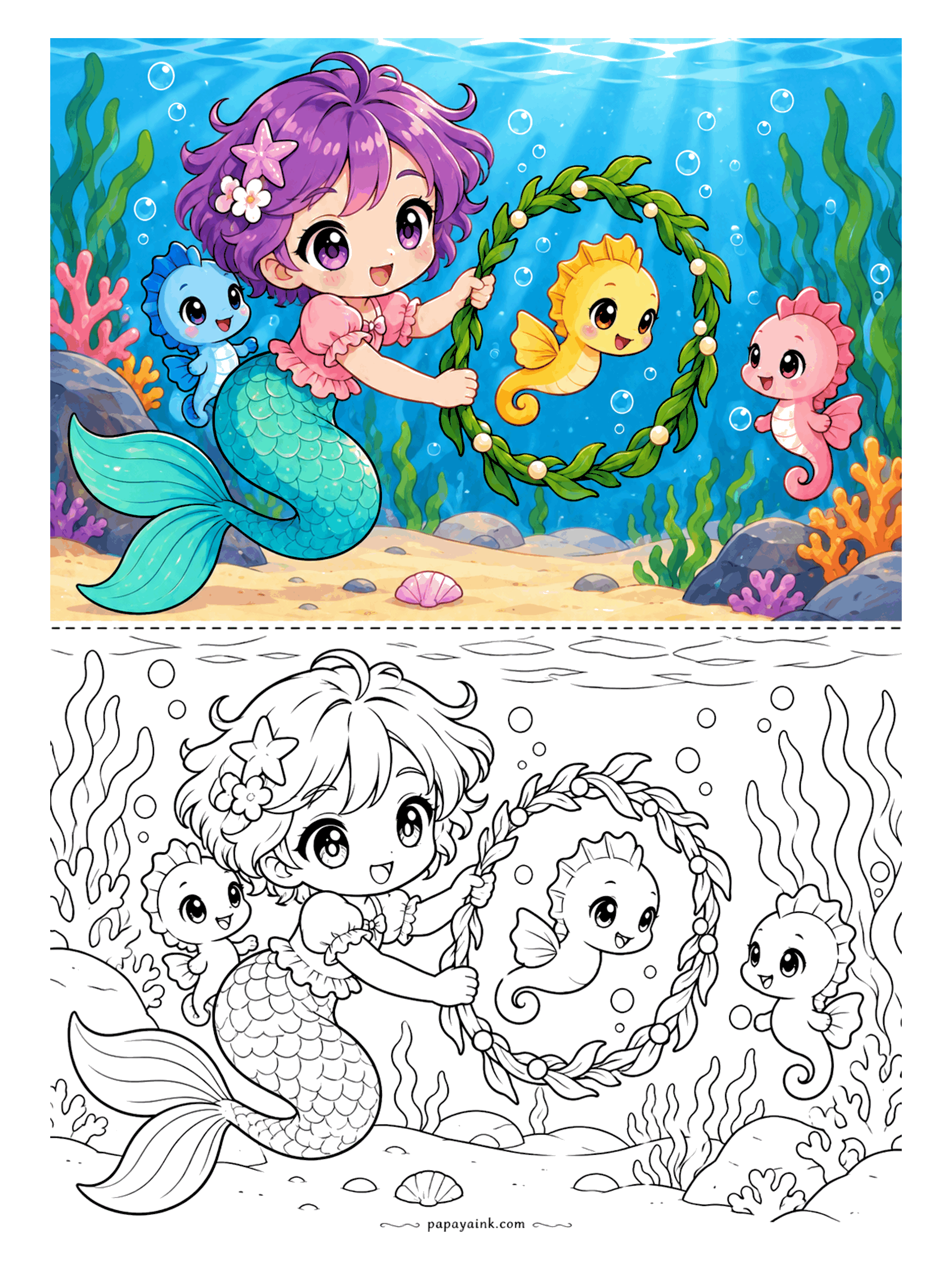 Cute Mermaid Coloring Pages (Free PDF Printables) – Papaya Ink
