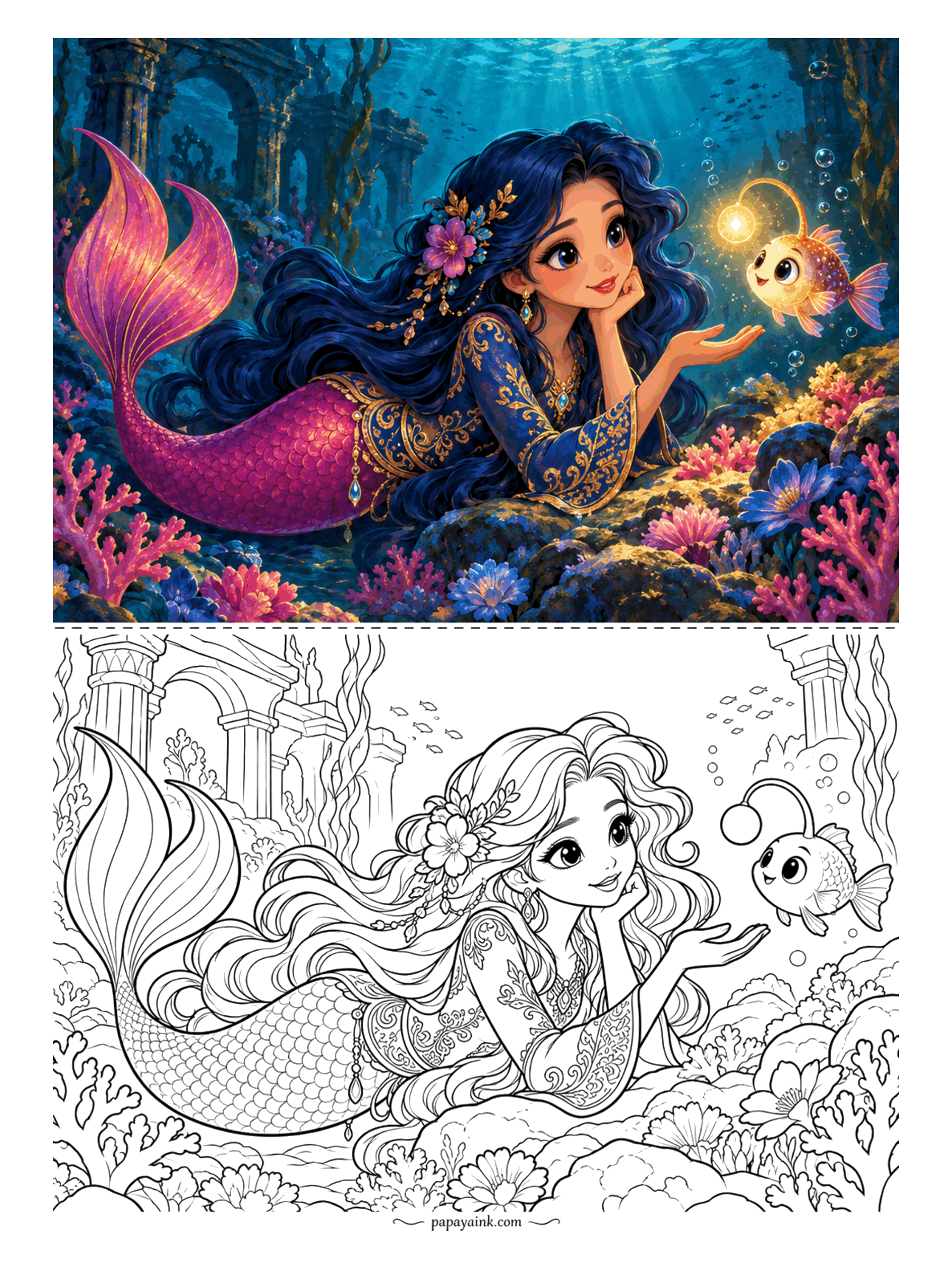 Cute Mermaid Coloring Pages (Free PDF Printables) – Papaya Ink