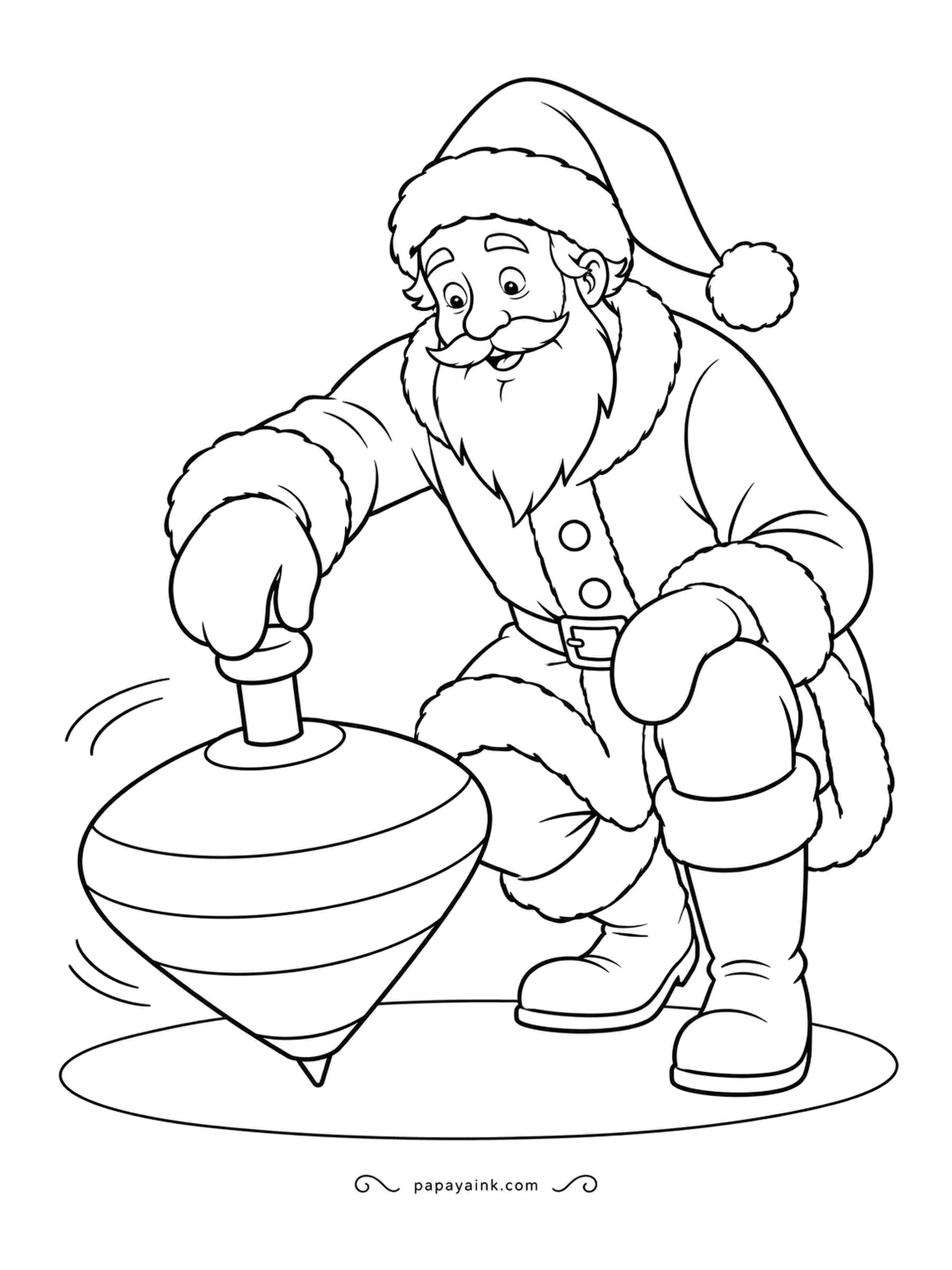 Santa Coloring Pages - A wooden top this big needs a careful start. He gives it a twist and leans back to see how long it spins. Paint the top in bold stripes for a dizzy effect.