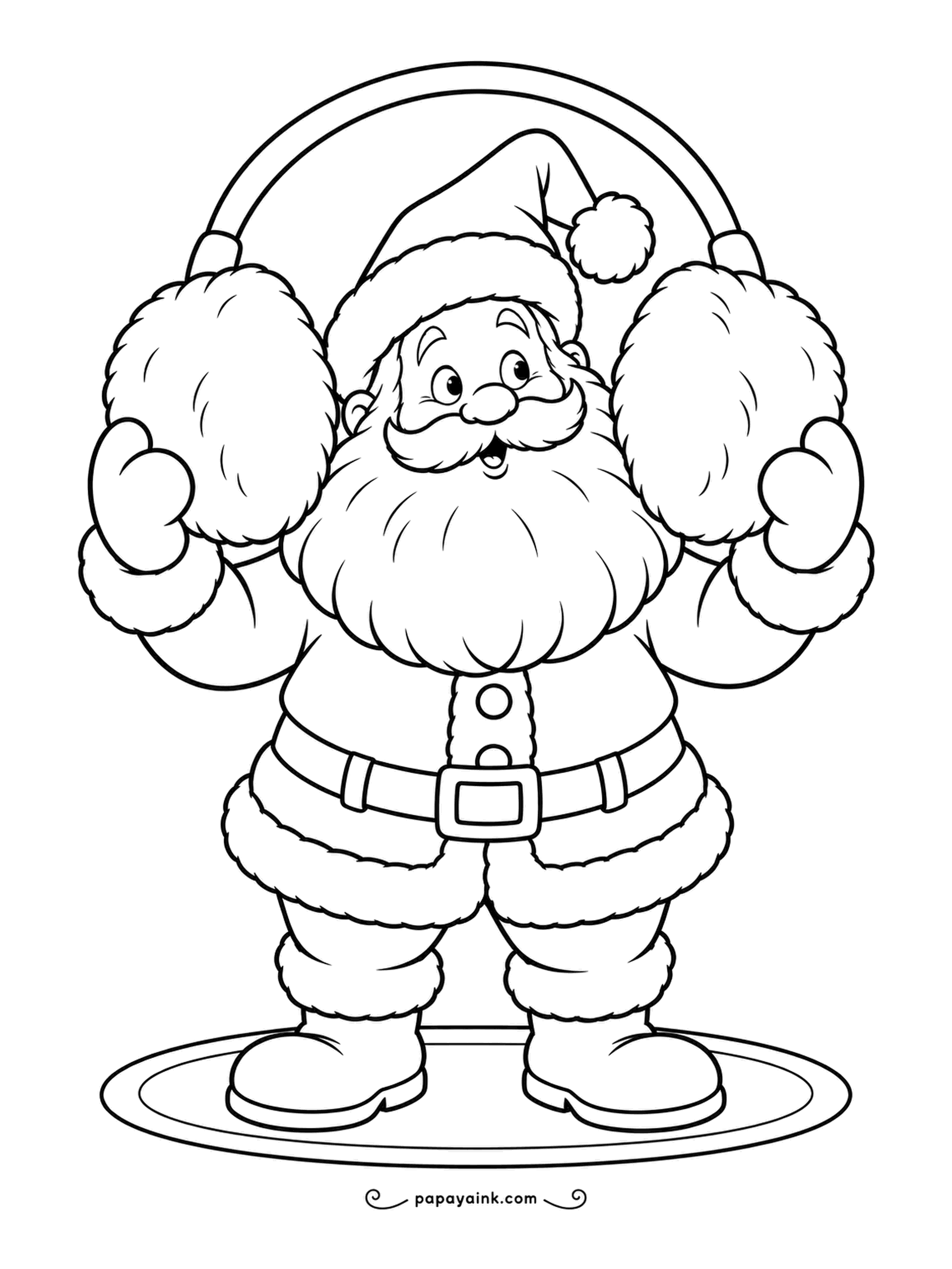 Santa Coloring Pages - These earmuffs might be the fluffiest ever made, and Santa looks delighted with them. No background at all - just one cheerful figure in thick outlines.