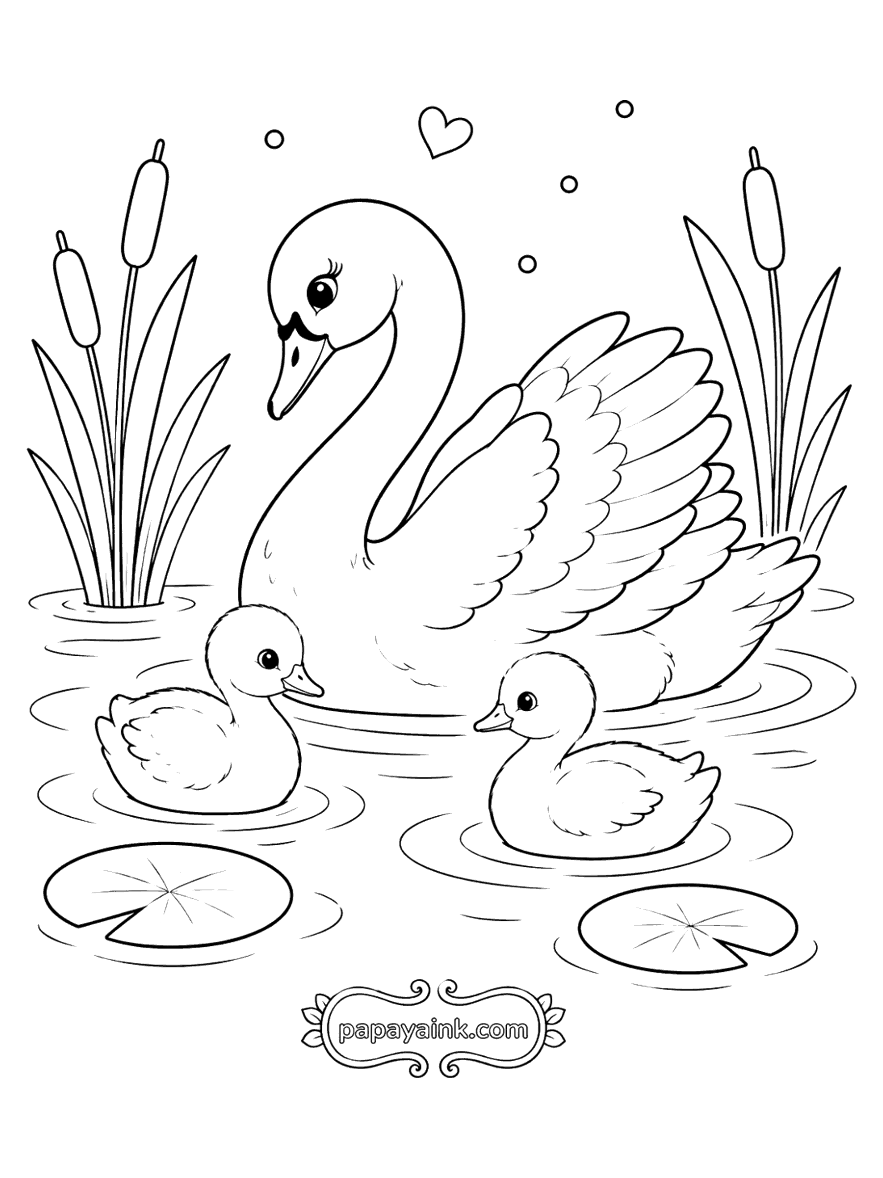 Bird Coloring Pages - Swan Swimming with Two Cygnets