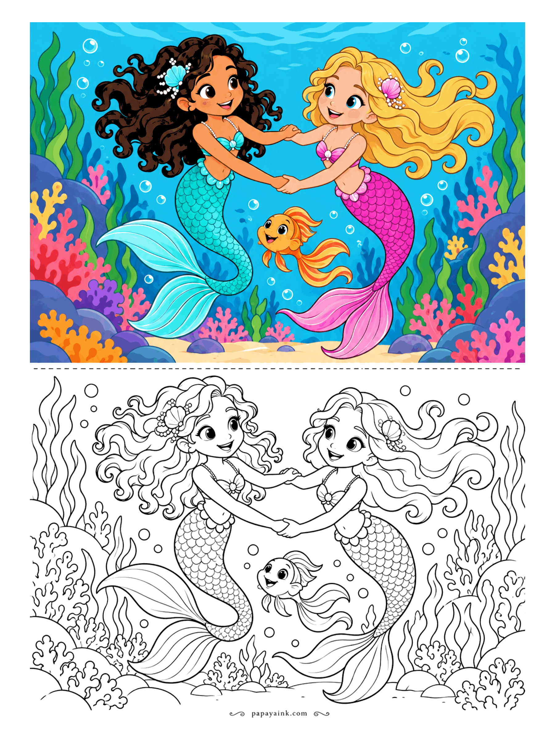 Cute Mermaid Coloring Pages (Free PDF Printables) – Papaya Ink