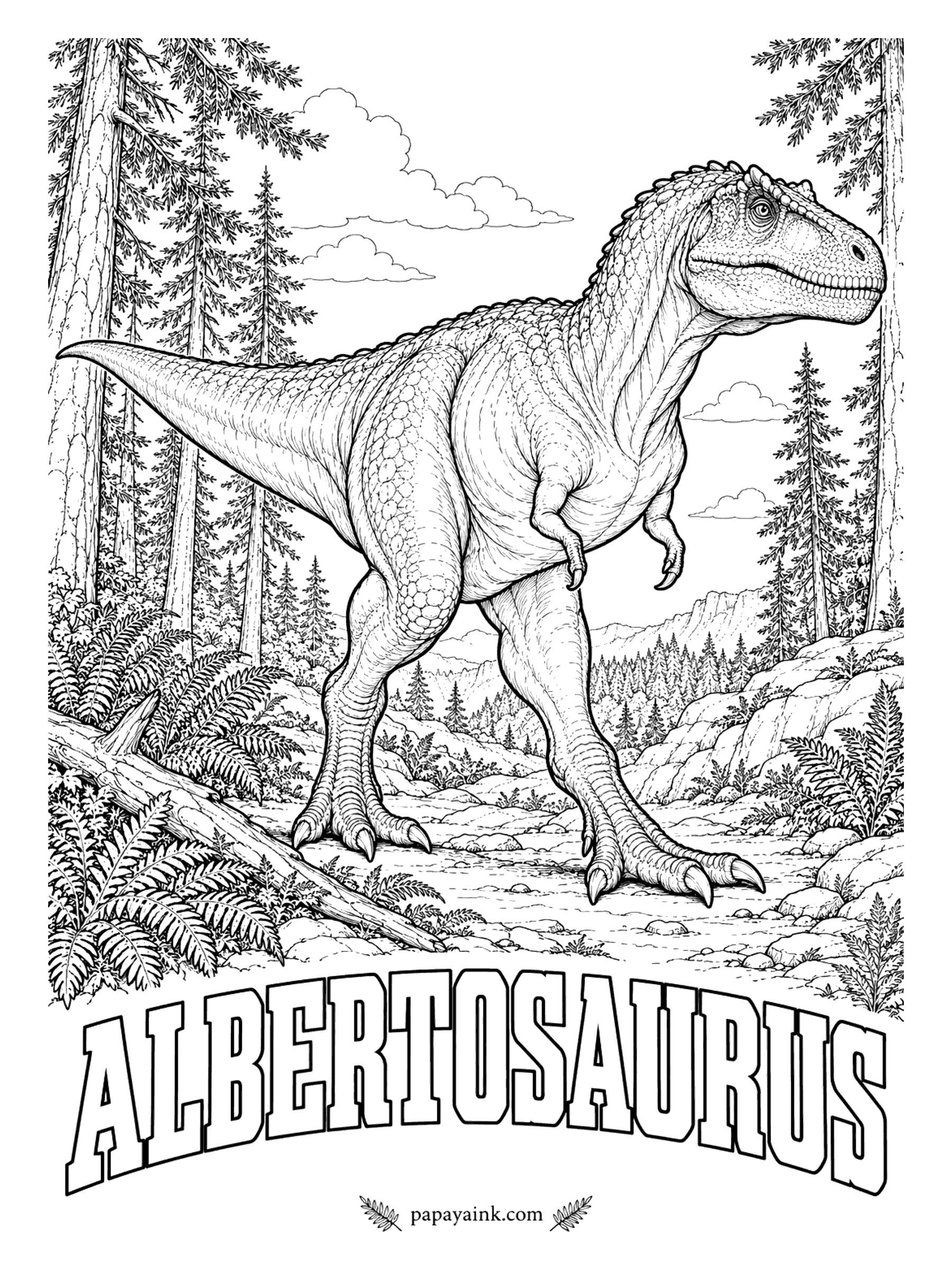 Free Printable Dinosaur Coloring Pages - Think of a lighter, probably faster T. rex that came a few million years earlier. Albertosaurus (al-BERT-oh-SORE-us, Alberta lizard) was a meat-eater about 28 feet long, and a bonebed holding more than twenty of them is taken by some scientists as a sign that it hunted in groups. Alberta, Canada, about 70 million years ago.