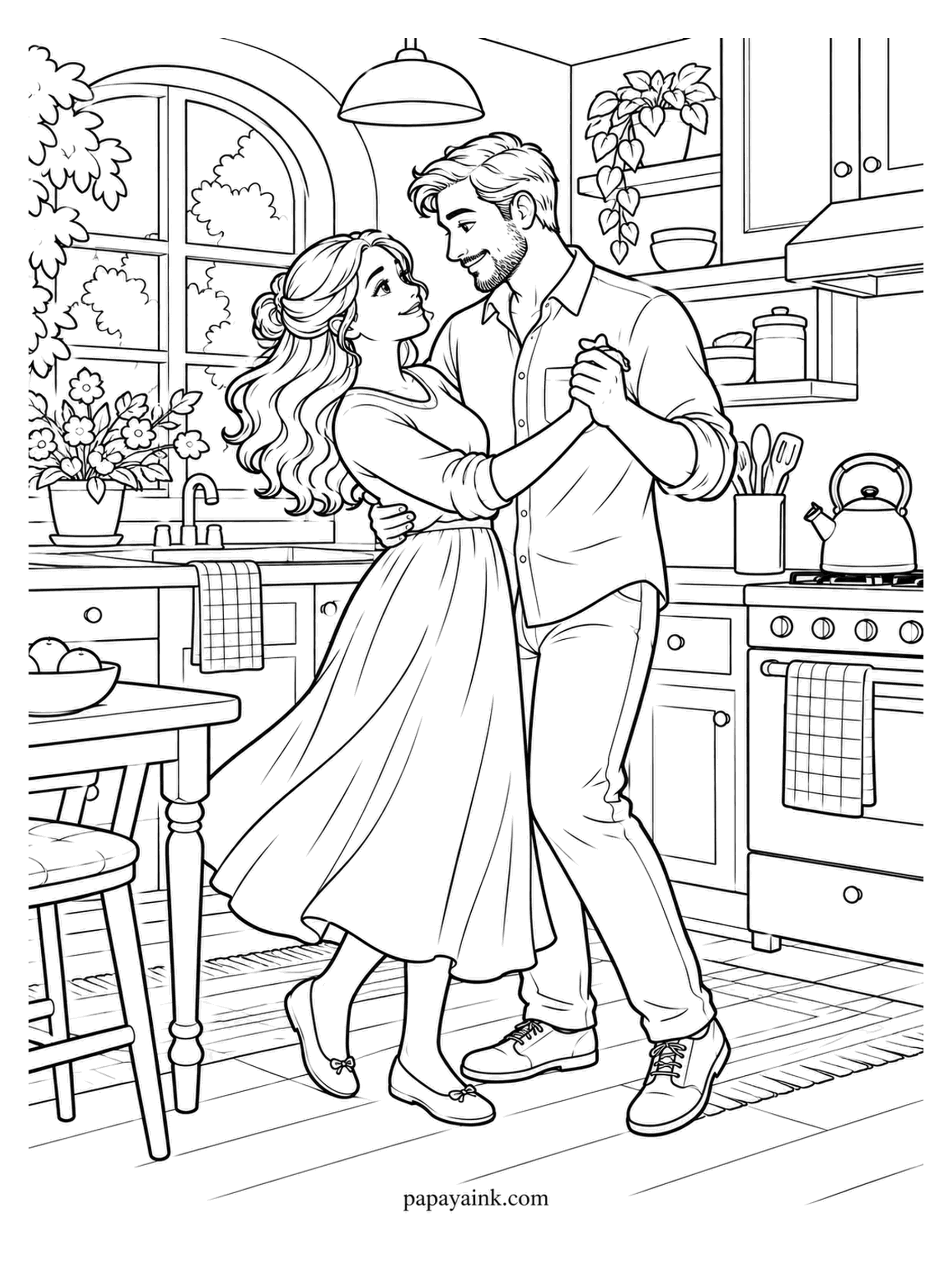 Love Coloring Pages - The kettle is on and nobody is watching it. They dance across the kitchen floor, between the stove and a shelf of jars, her skirt swinging. Pick up the tea-towel pattern in a second color.