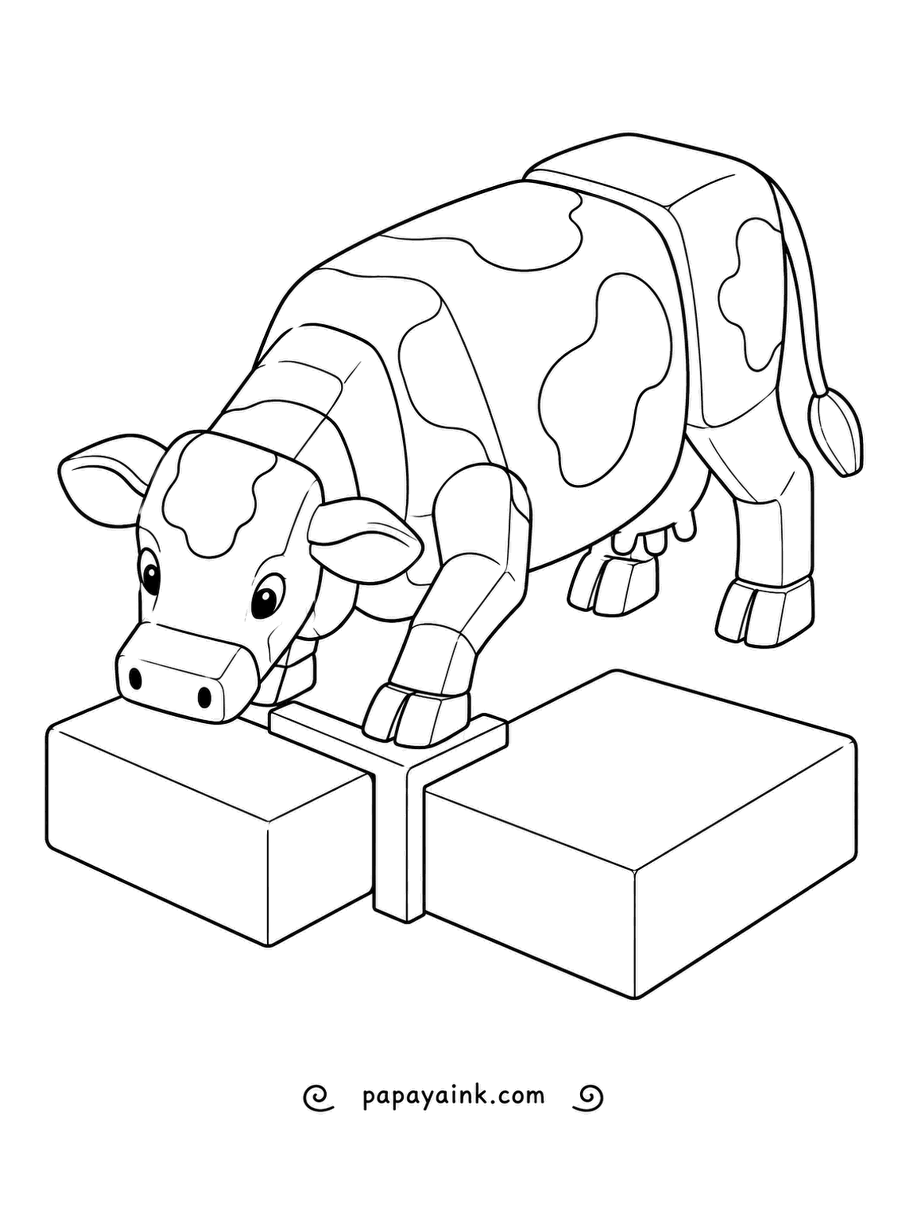 Cow Coloring Pages - A carpenter's square checks that two edges meet at a perfect right angle, and a boxy builder is lining up a pair of blocks against one. Isometric forms and markings to color.