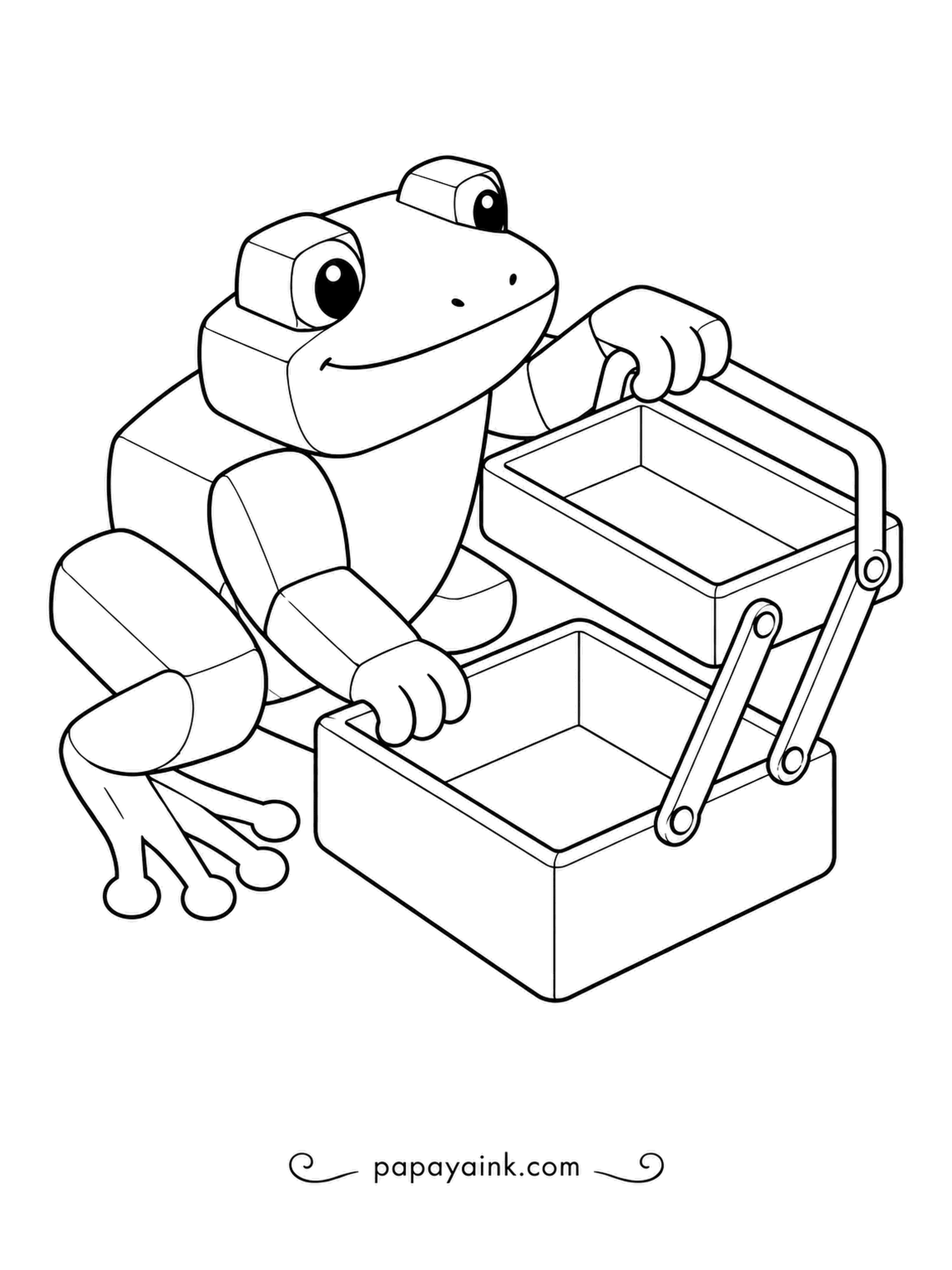 Frog Coloring Pages - Cantilever toolboxes fold open in steps, so every tray is in reach at once. The block-built handyman swings the top tier out to check what is inside. Isometric forms - try a bright red box.