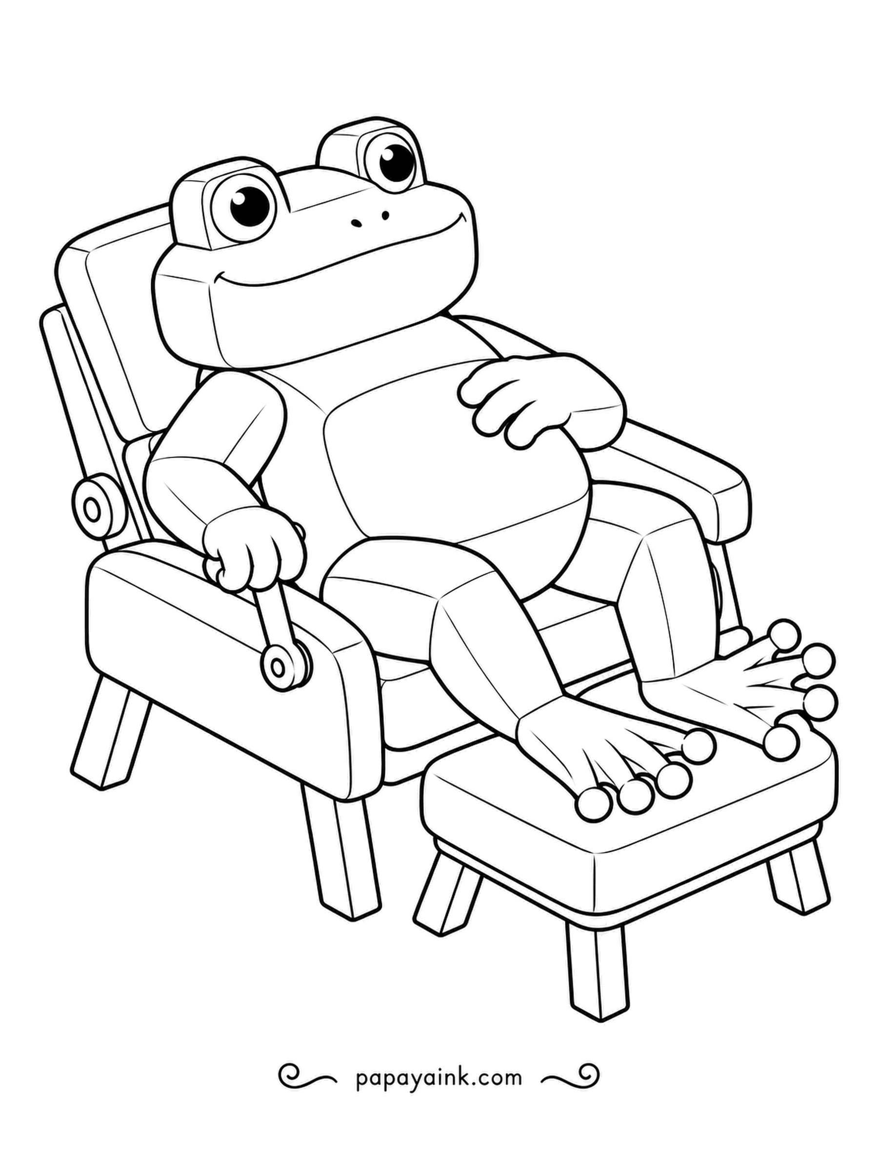 Frog Coloring Pages - Lever pulled, backrest down, feet up on the stool: the boxy lounger has found the perfect angle for doing absolutely nothing. Chunky shapes and a comfy chair.