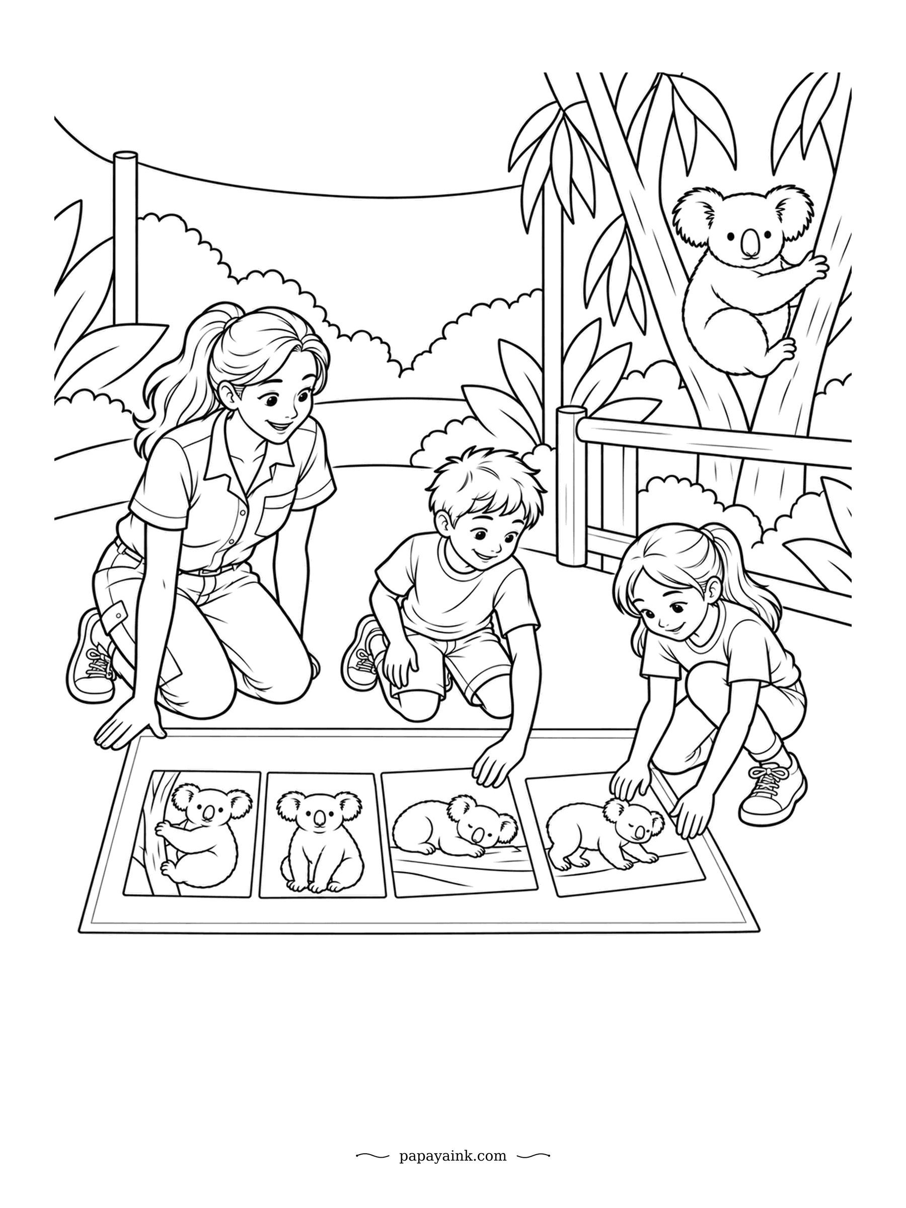 Koala Coloring Pages - Climb, sit, sleep, walk: the kids lay out four koala cards in story order while the ranger checks the sequence. Since koalas sleep up to twenty hours a day, the sleeping card could fairly take up most of the row. Clean, open outlines.