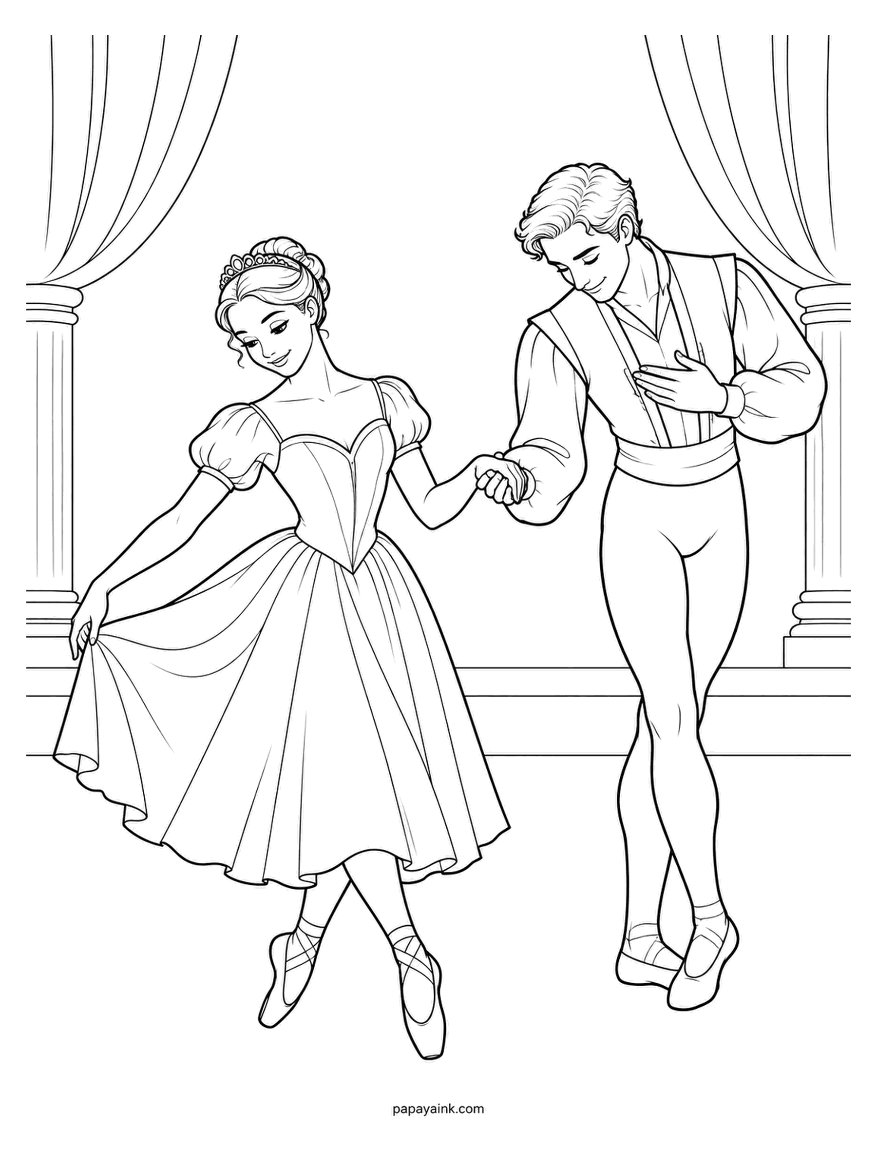 Ballerina Coloring Pages - The reverence comes at the very end: she dips into a curtsy, holding the edge of her skirt, and he bows with a palm on his heart. Neither lets go of the other. Puffed sleeves and a small tiara deserve a careful pencil.