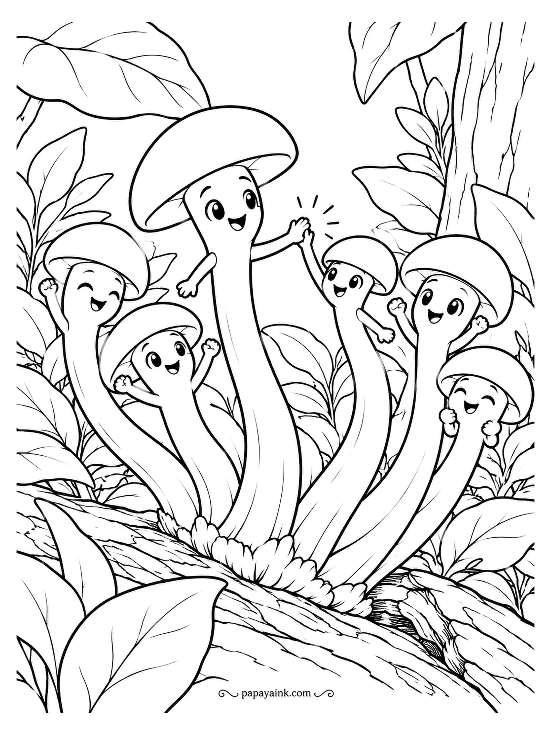 Mushroom Coloring Pages - The tallest beech mushroom in the cluster has to bend all the way over to high-five the shortest, and does it anyway. Beech mushrooms are the ones sold as shimeji, usually still joined at the base. Light tan caps, cream stems, bark underneath.