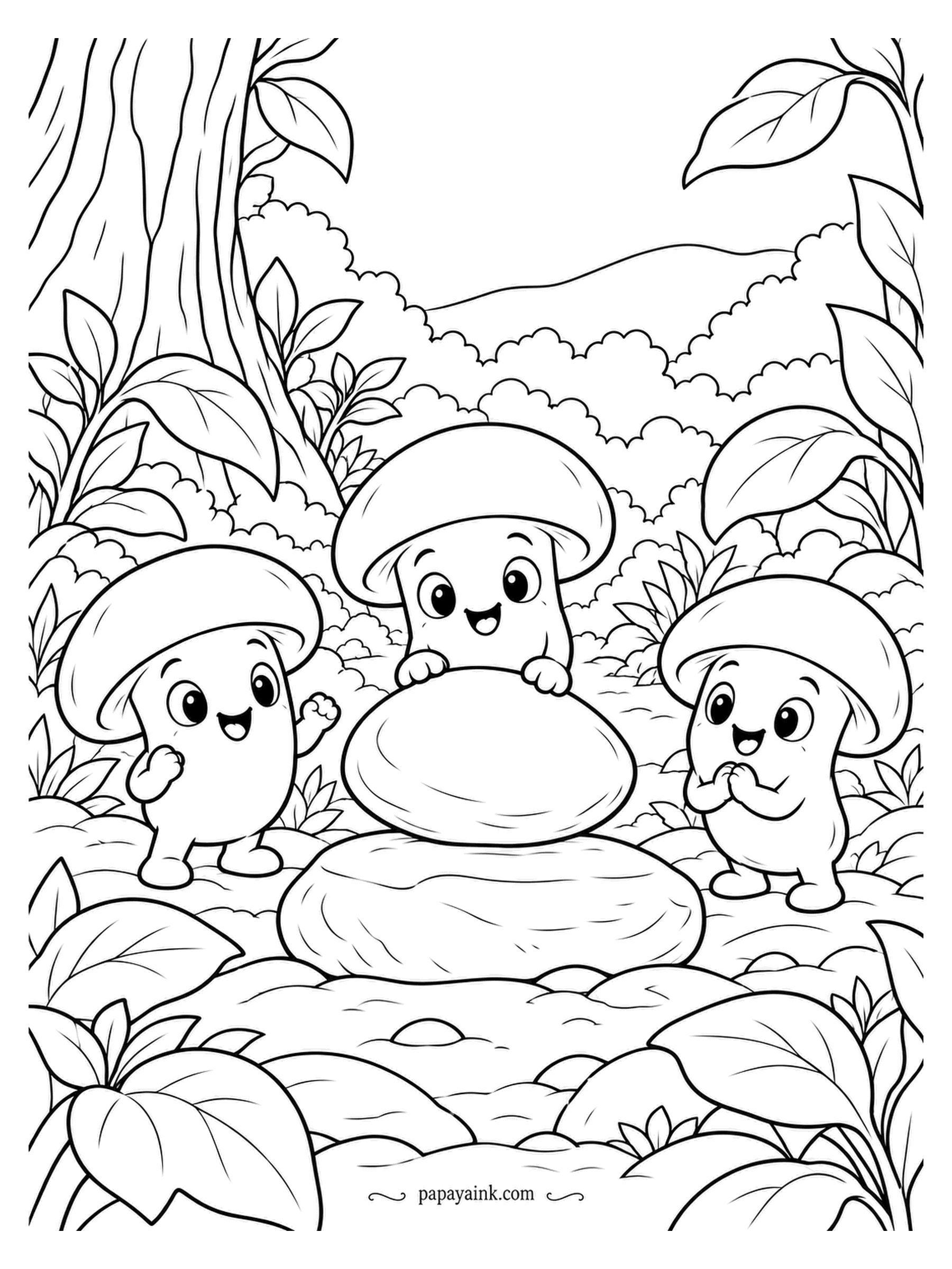 Mushroom Coloring Pages - Third stone on the stack and it did not fall. The cremini in the middle is quietly proud; the other two are not quiet about it. Creminis are the brown strain of the button, sold as baby bellas, so go coffee-colored on all three caps.