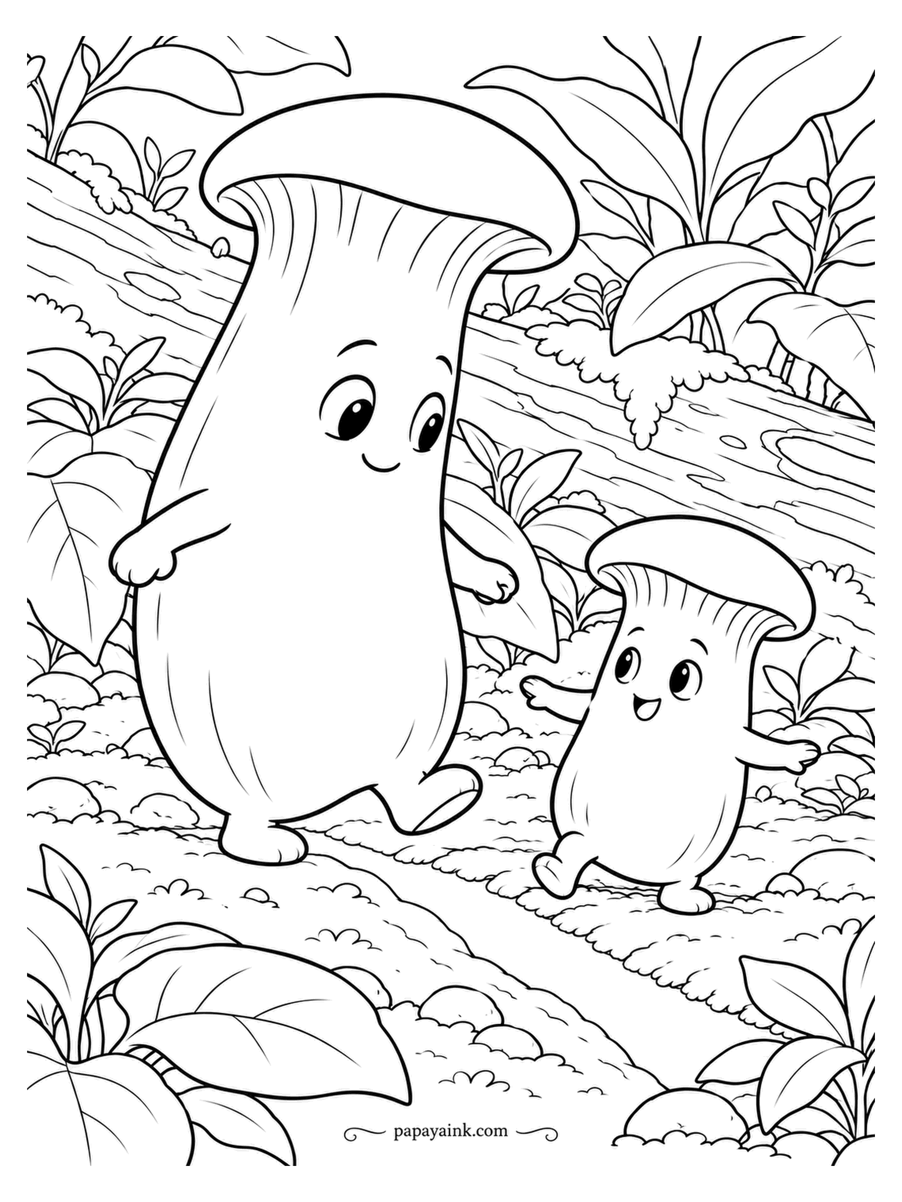 Mushroom Coloring Pages - Big king oyster, one stride; little king oyster, two tiny steps and a run-up to keep pace. The stem on a king is thick enough to slice into coins, which is what most people do with it. Ivory all over, with a sandy cap.