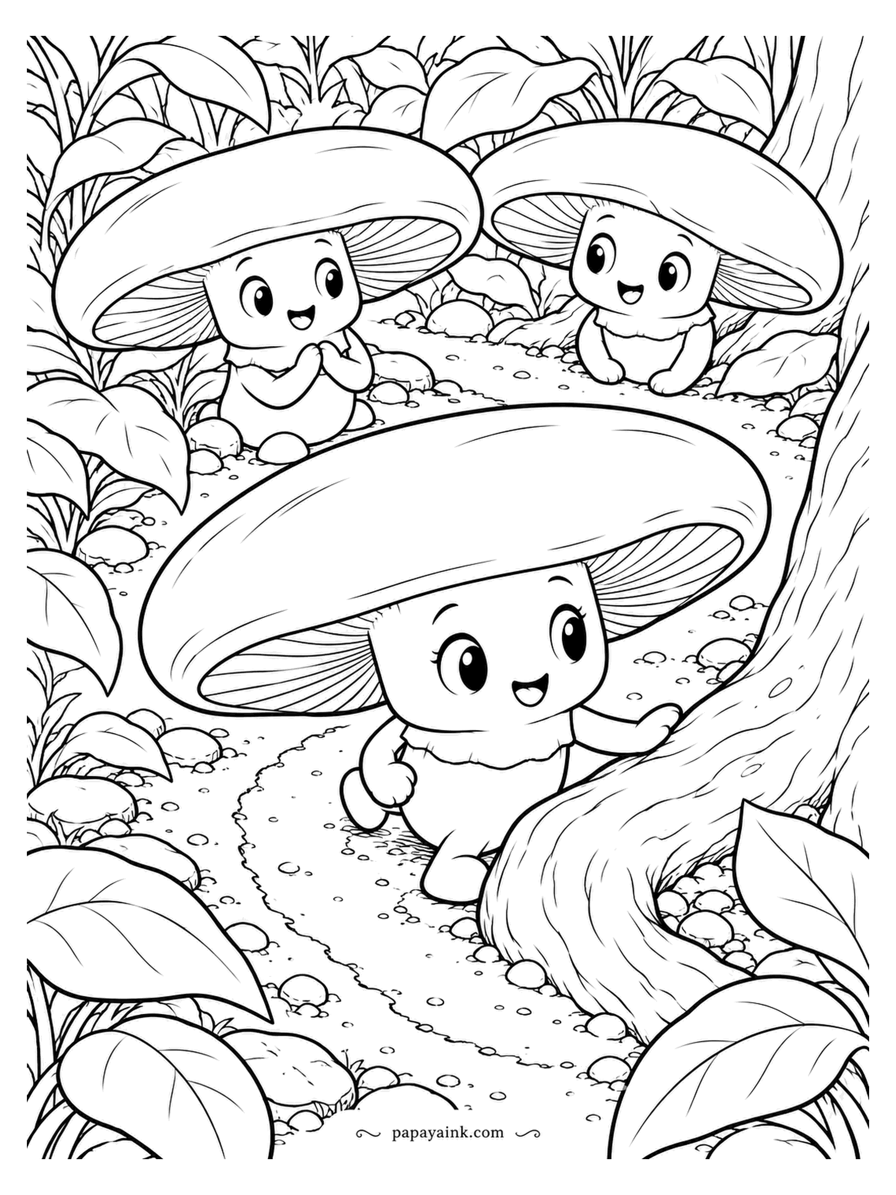 Mushroom Coloring Pages - The path bends and the lead portobello has to take the turn wide, because that cap is wider than the trail. Two smaller ones follow at a safe distance. A full-grown portobello cap can be as broad as your hand. Dark brown on top.