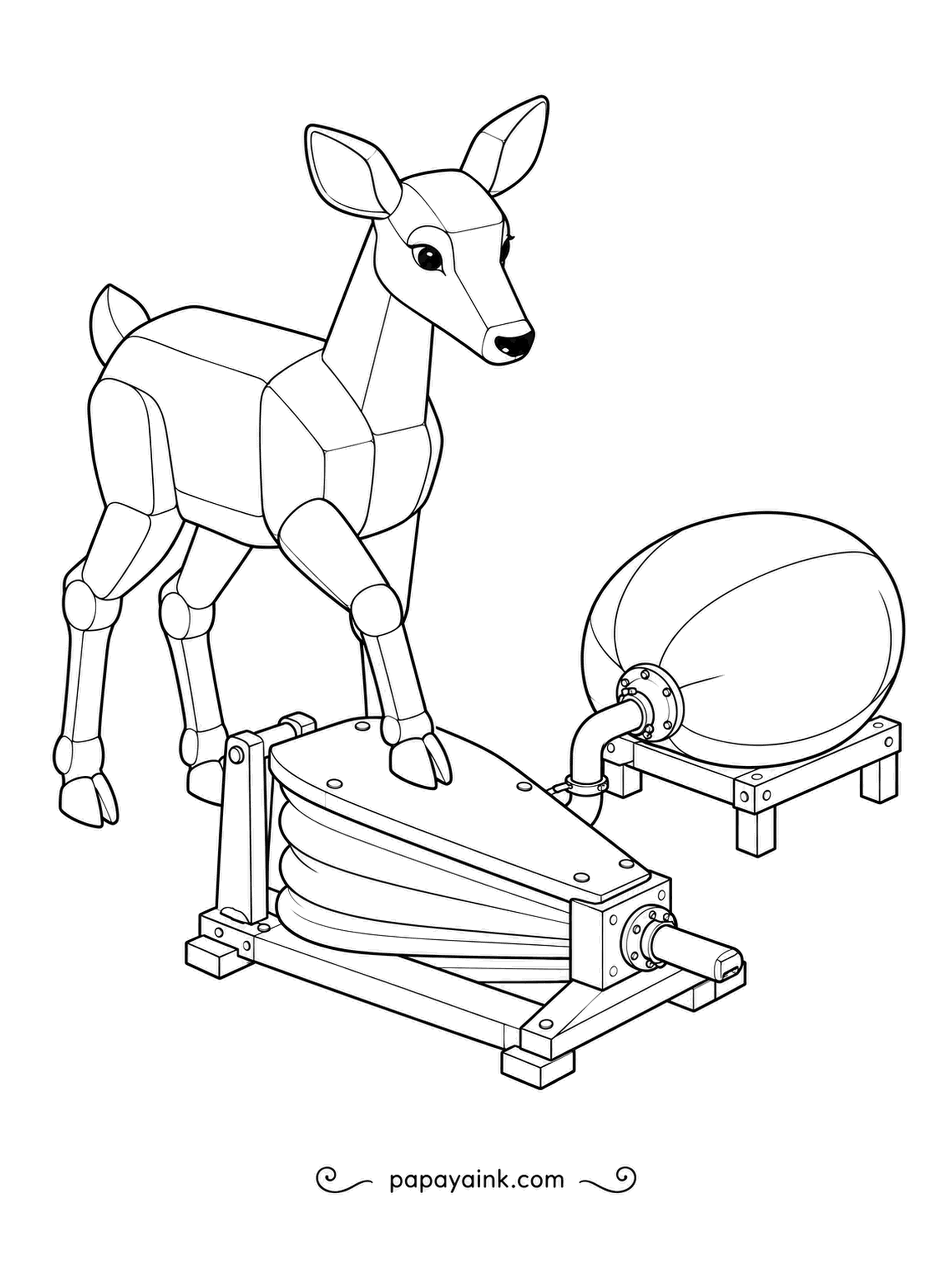 Deer Coloring Pages - Bellows push air out when the top board is pressed down, and this block-built deer is pumping one with a front hoof to inflate a big balloon. Isometric lines and plenty of hardware.