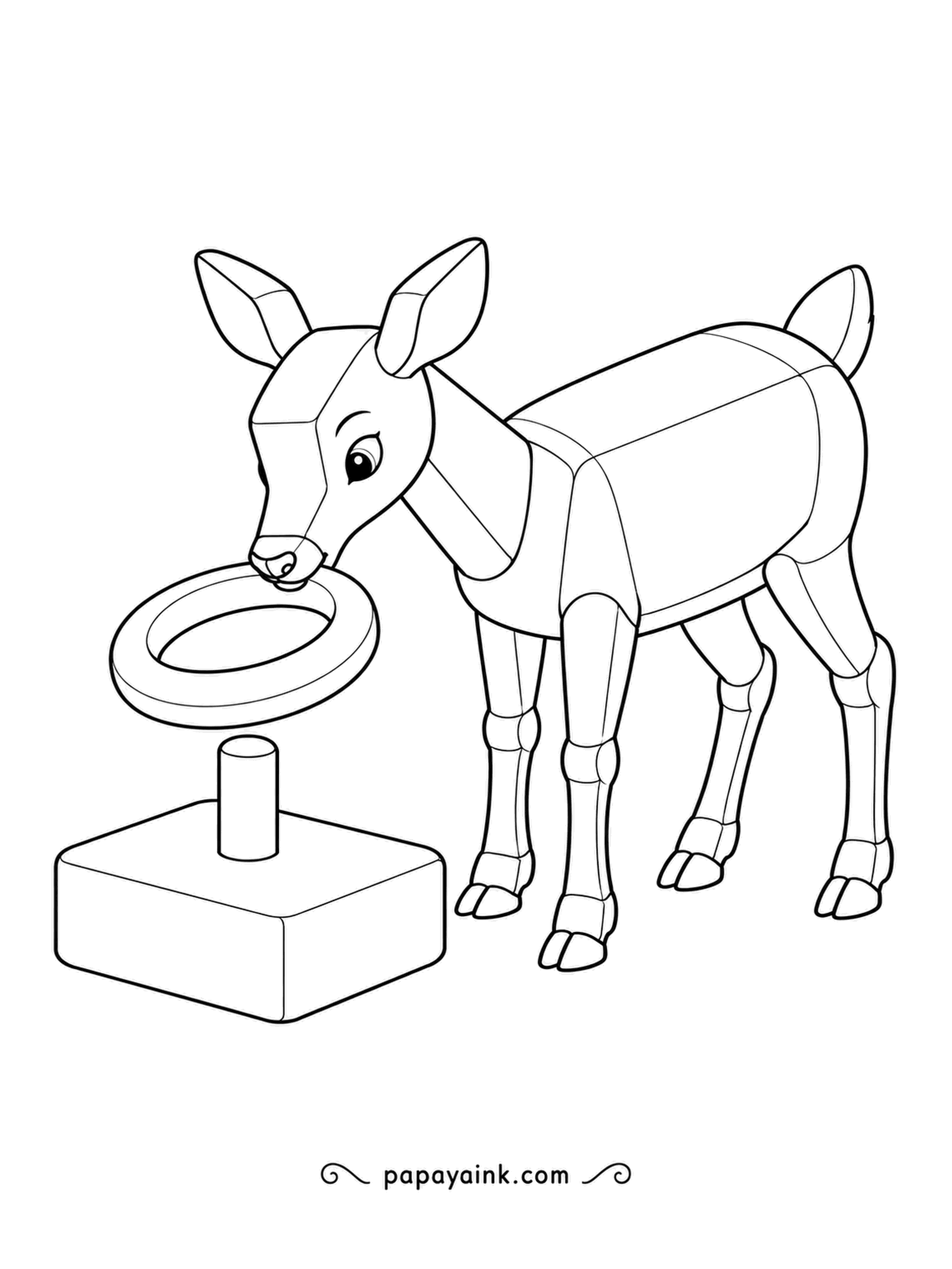 Deer Coloring Pages - Ring toss, deer style: the block-built doe lowers the hoop over the peg with perfect aim, no throwing required, which is cheating but nobody minds. Isometric forms and plenty of white space.
