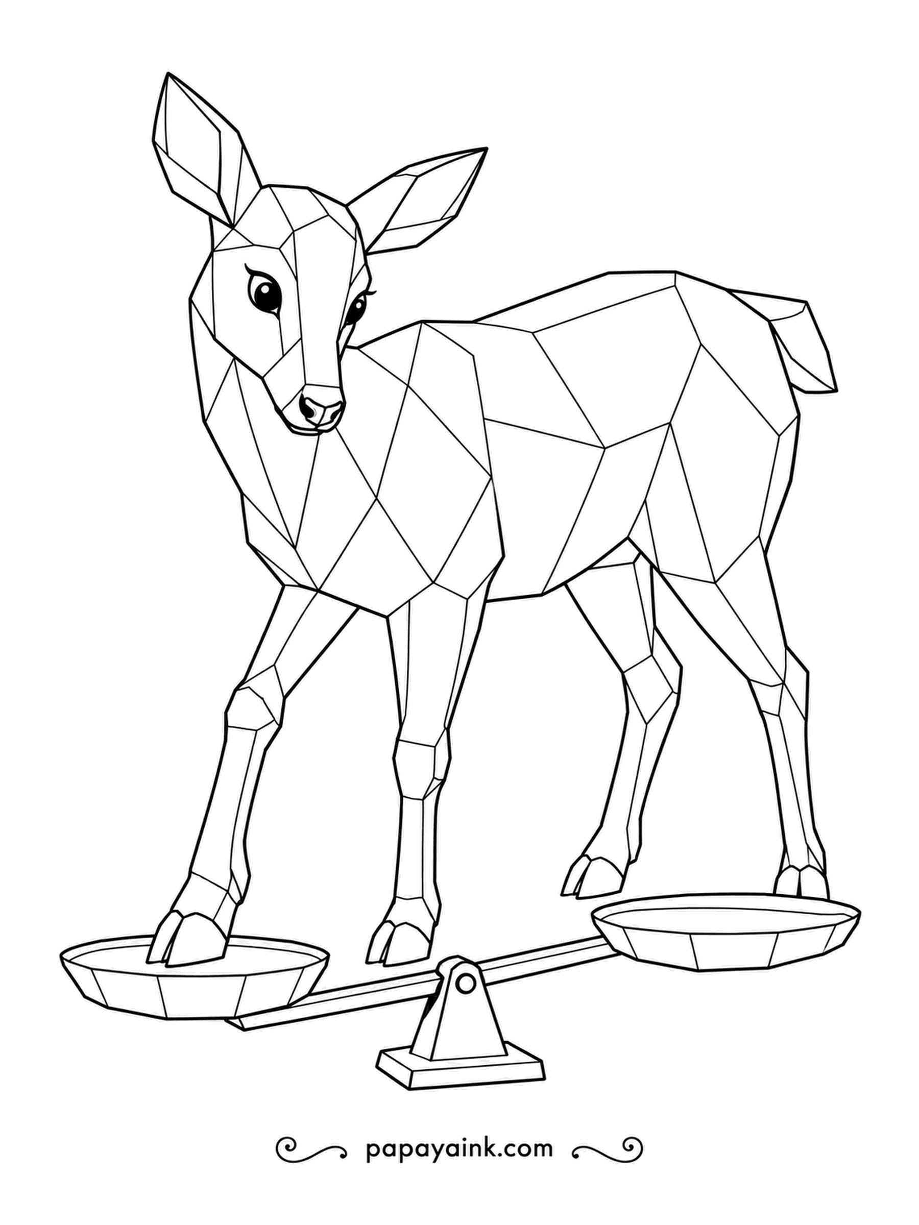 Deer Coloring Pages - Left pan pressed, beam tipping down: the faceted deer is weighing itself one leg at a time, which may not give an honest total. Geometric planes everywhere - shade each one differently.