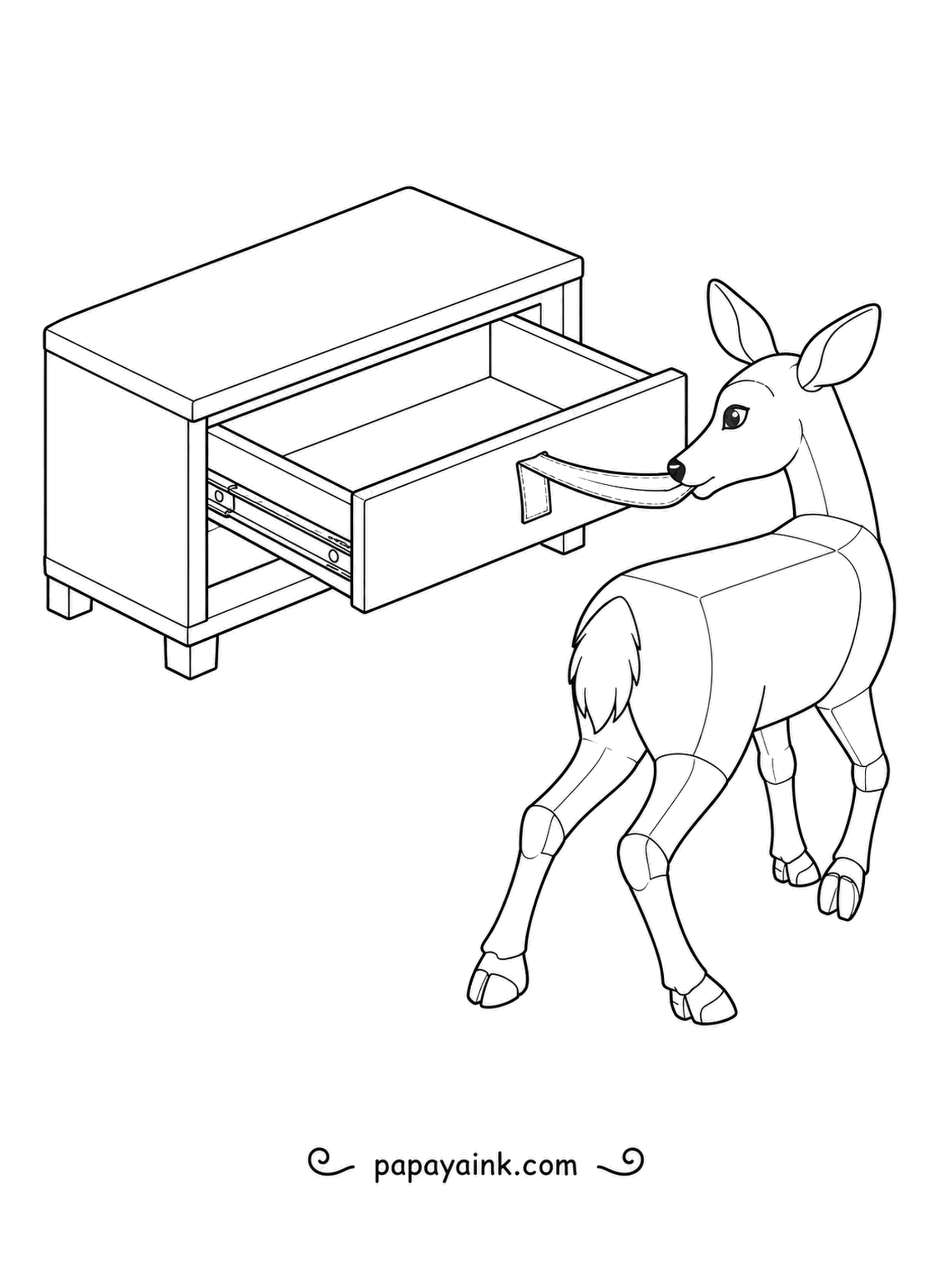 Deer Coloring Pages - Tug the leather pull and the drawer glides out on its runners. The block-built deer looks back to check what is inside. Isometric furniture and clean lines.
