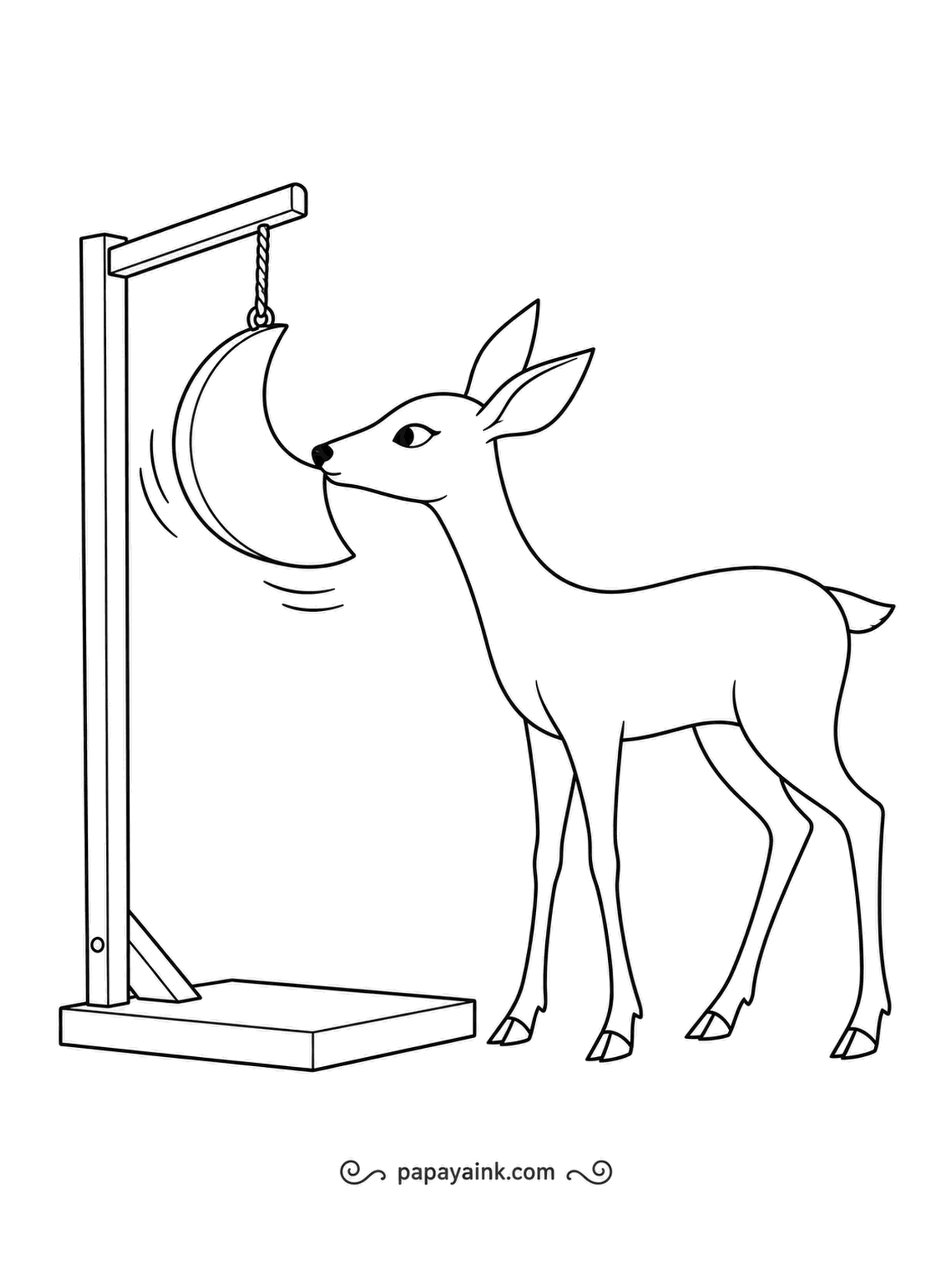 Deer Coloring Pages - Dangling on a cord from its stand, a wooden crescent needs just one gentle tap from the deer to swing like a slow pendulum. Very few lines - quick and calm.