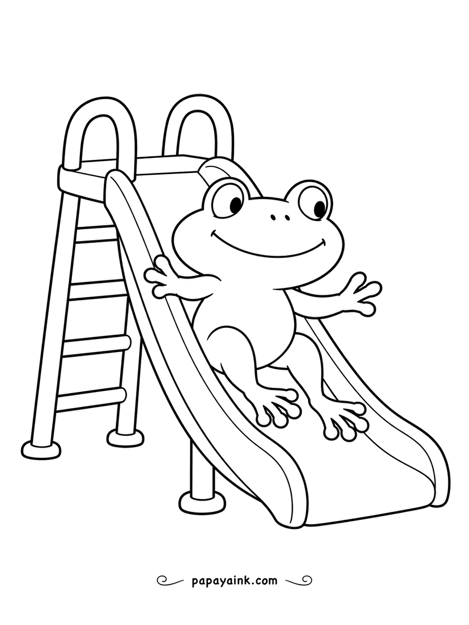 Frog Coloring Pages - Arms out, huge grin, all the way to the bottom: a small slide is still a slide, so a second and third run follow immediately. Thick, friendly contours - perfect for young children.