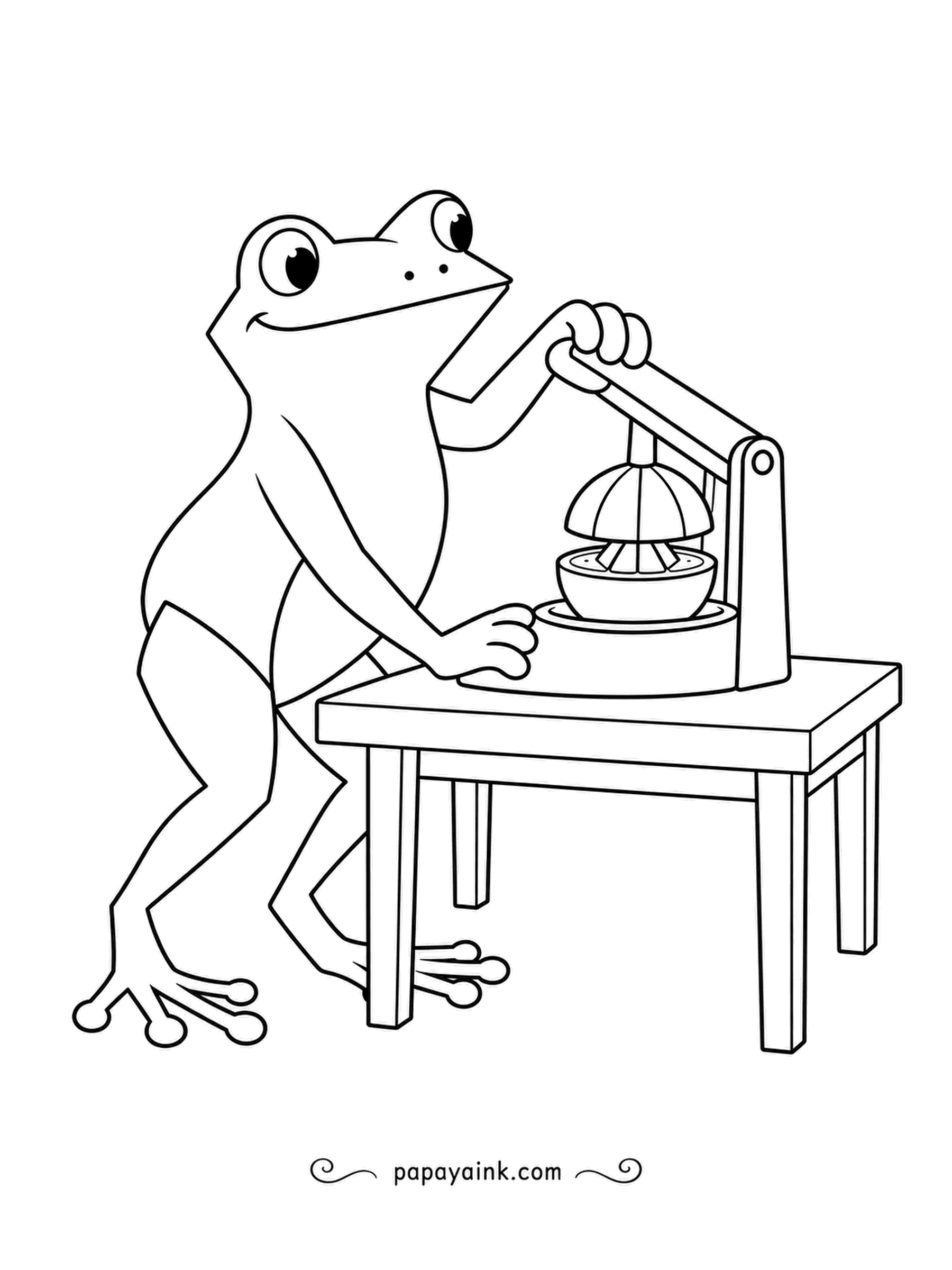 Frog Coloring Pages - Half an orange under the press, lever pulled, cup steadied: fresh juice is on its way, one slow squeeze at a time. Sunny orange and a clean, simple style.