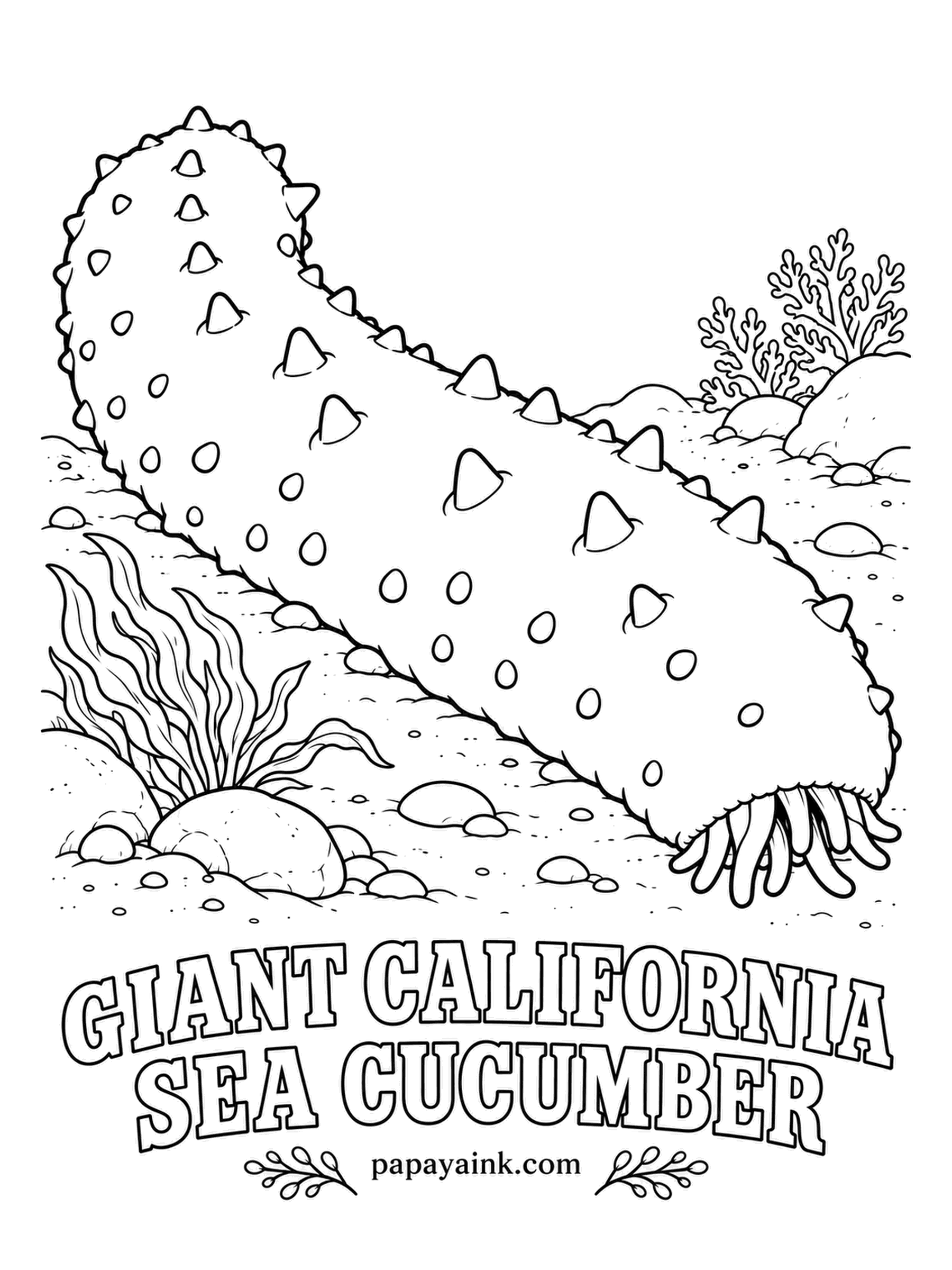 Sea Creature Coloring Pages - Pointy as those bumps look, it is soft to the touch and a cousin of sea stars and urchins. At the front, a ring of frilly tentacles mops food off the sea floor, one sticky lick at a time. Reddish brown, the bumps tipped orange.
