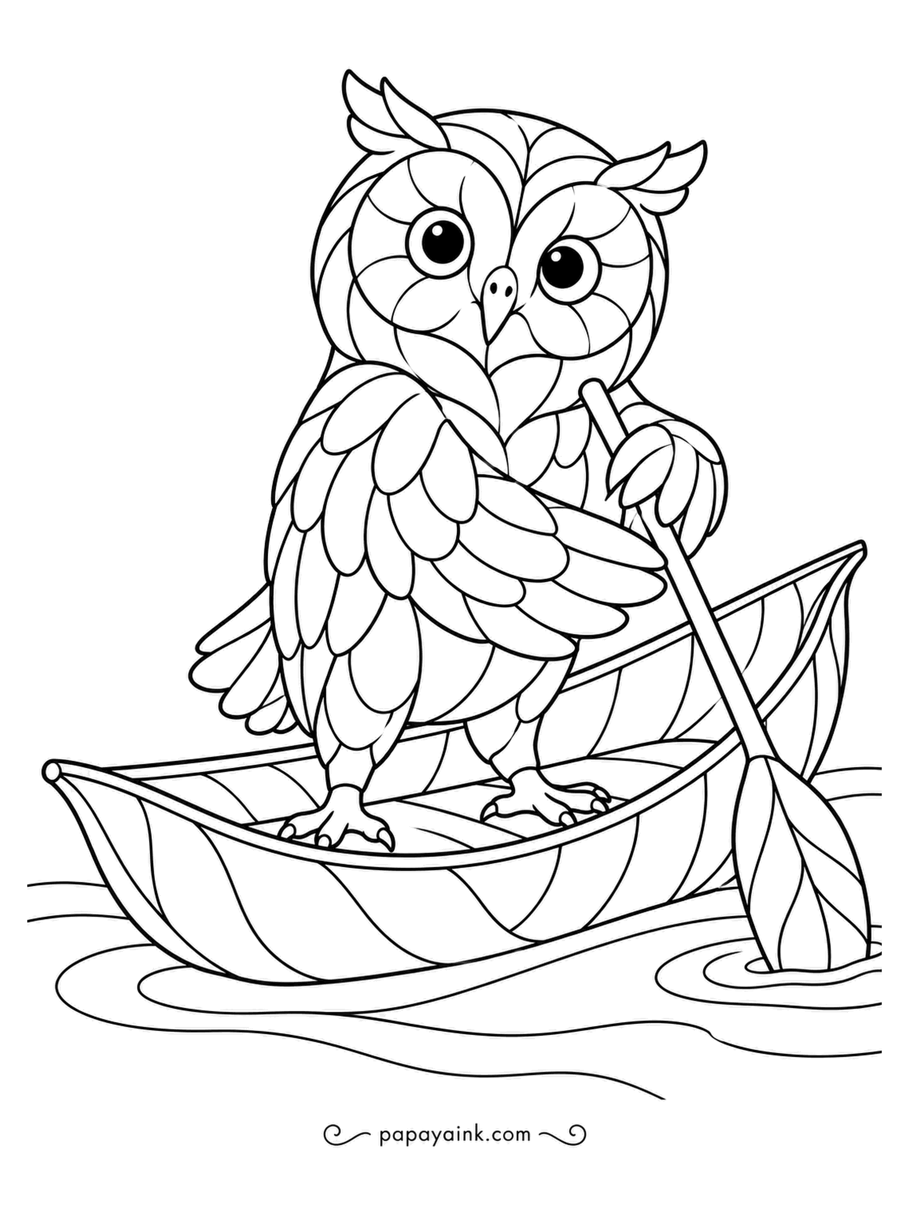 Owl Coloring Pages - A giant floating frond makes a perfectly good boat if you have a paddle and some confidence. The stained-glass owl has both. Greens for the boat, blues for the ripples.