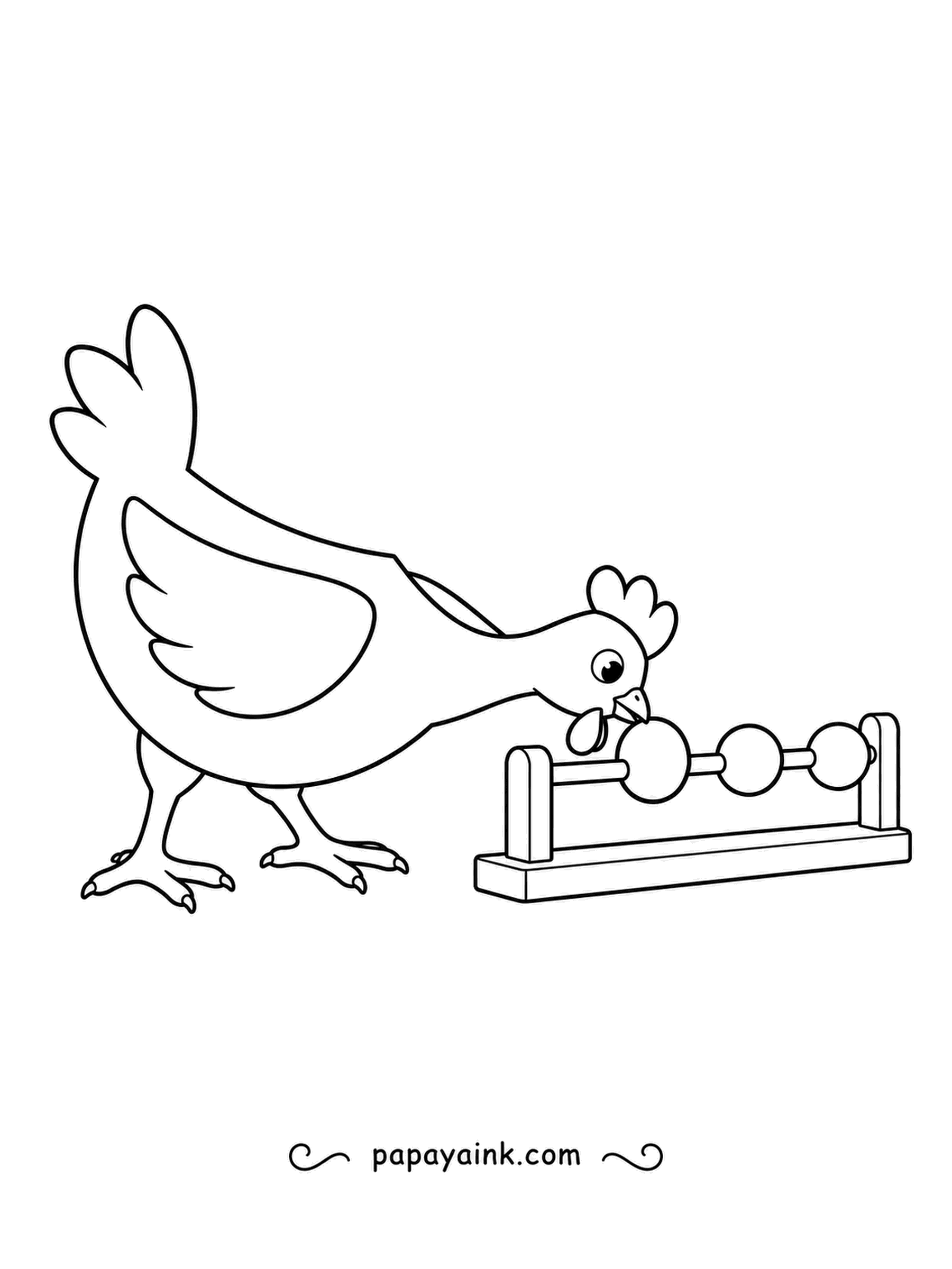 Chicken Coloring Pages - Bending low over a little abacus, a hen nudges one round bead along the rod with her beak. Give each bead its own color and count them as you go.