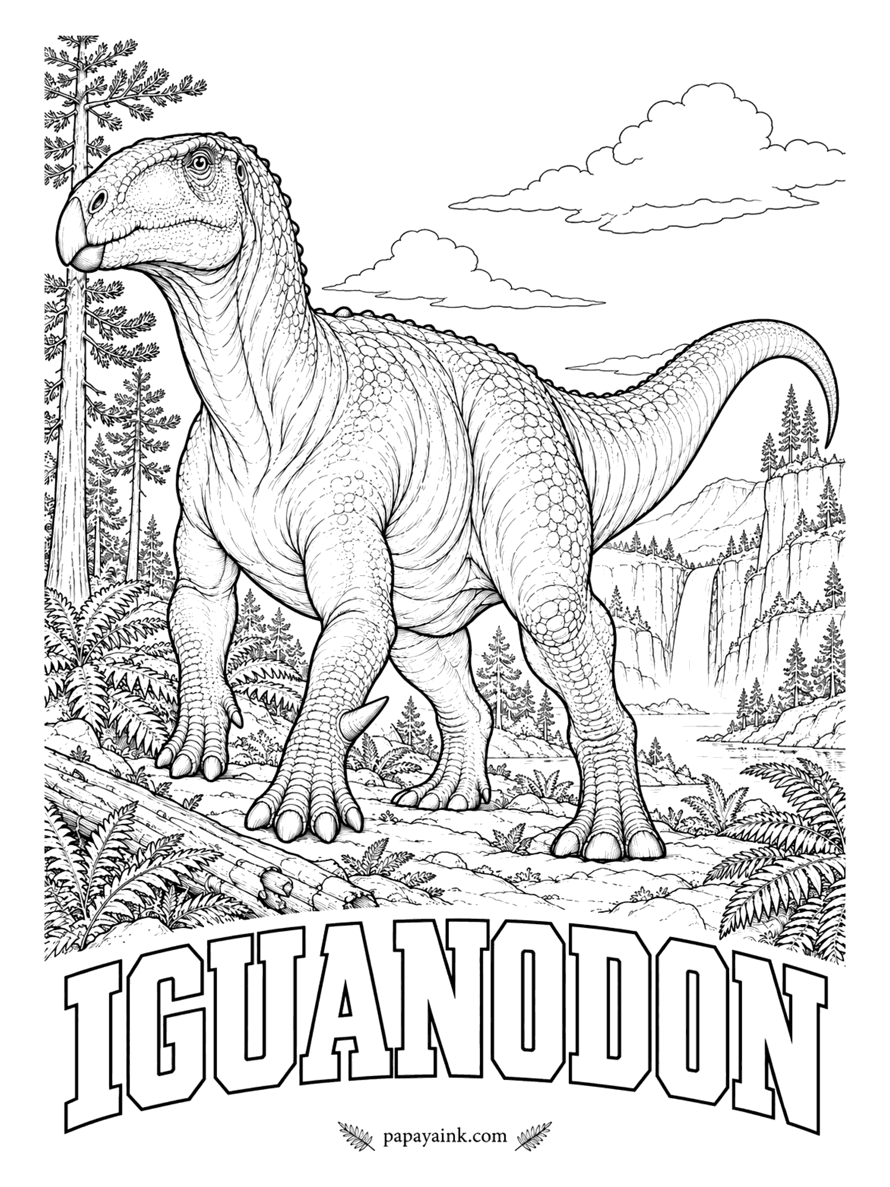 Free Printable Dinosaur Coloring Pages - In early drawings the thumb spike sat on the nose like a horn, and it stayed there for decades. Iguanodon (ig-WAH-no-don, iguana tooth) was the second dinosaur ever named, back in 1825. A plant-eater about 33 feet long. Europe, about 125 million years ago.