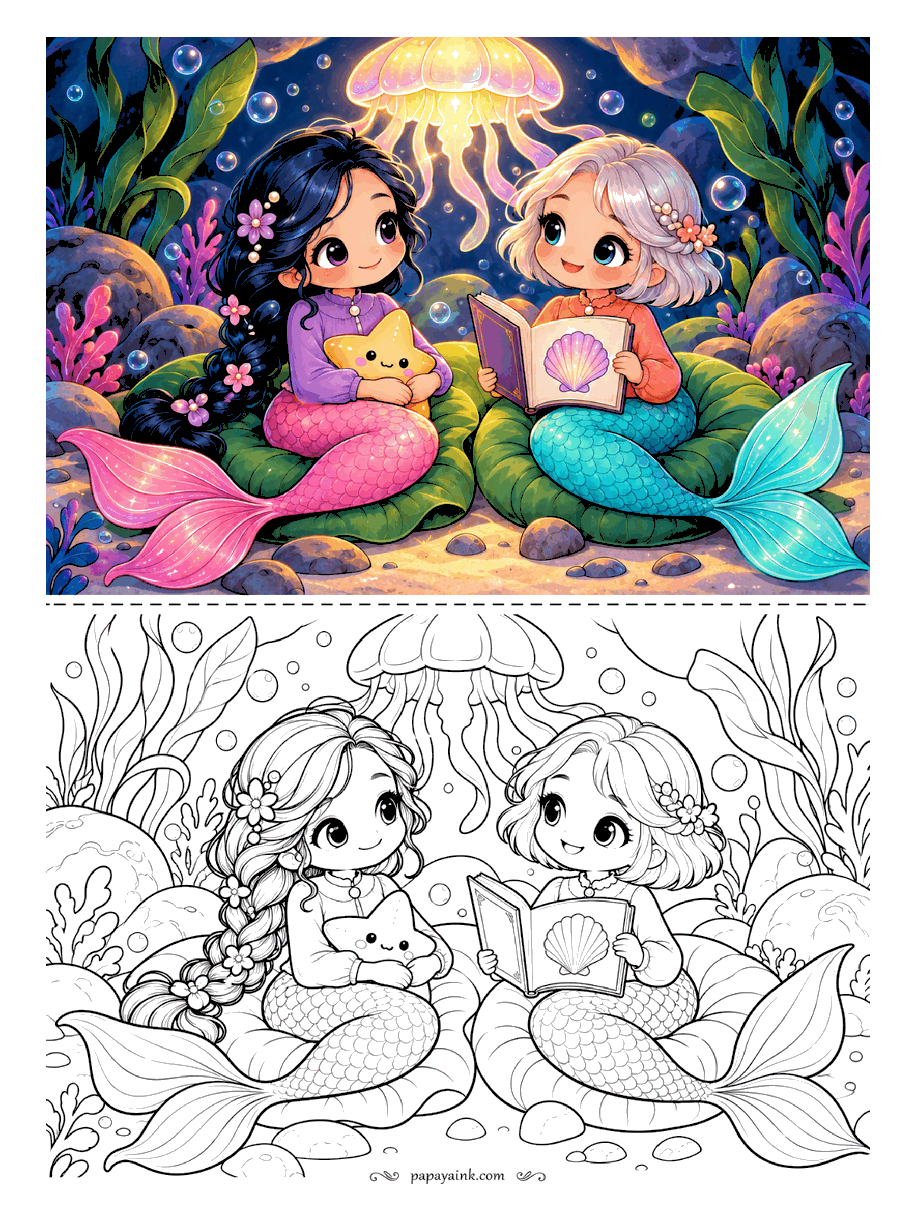Kawaii Mermaid Coloring Pages (Free PDF Printables) – Papaya Ink