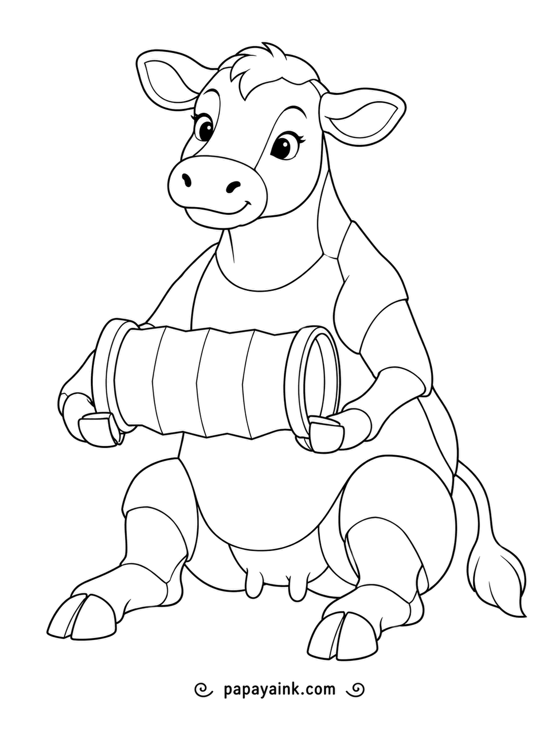 Cow Coloring Pages - Paper lanterns fold flat and stretch open like an accordion. A seated cow pulls one open between its forehooves. Layered contours - try bright colors for each fold.