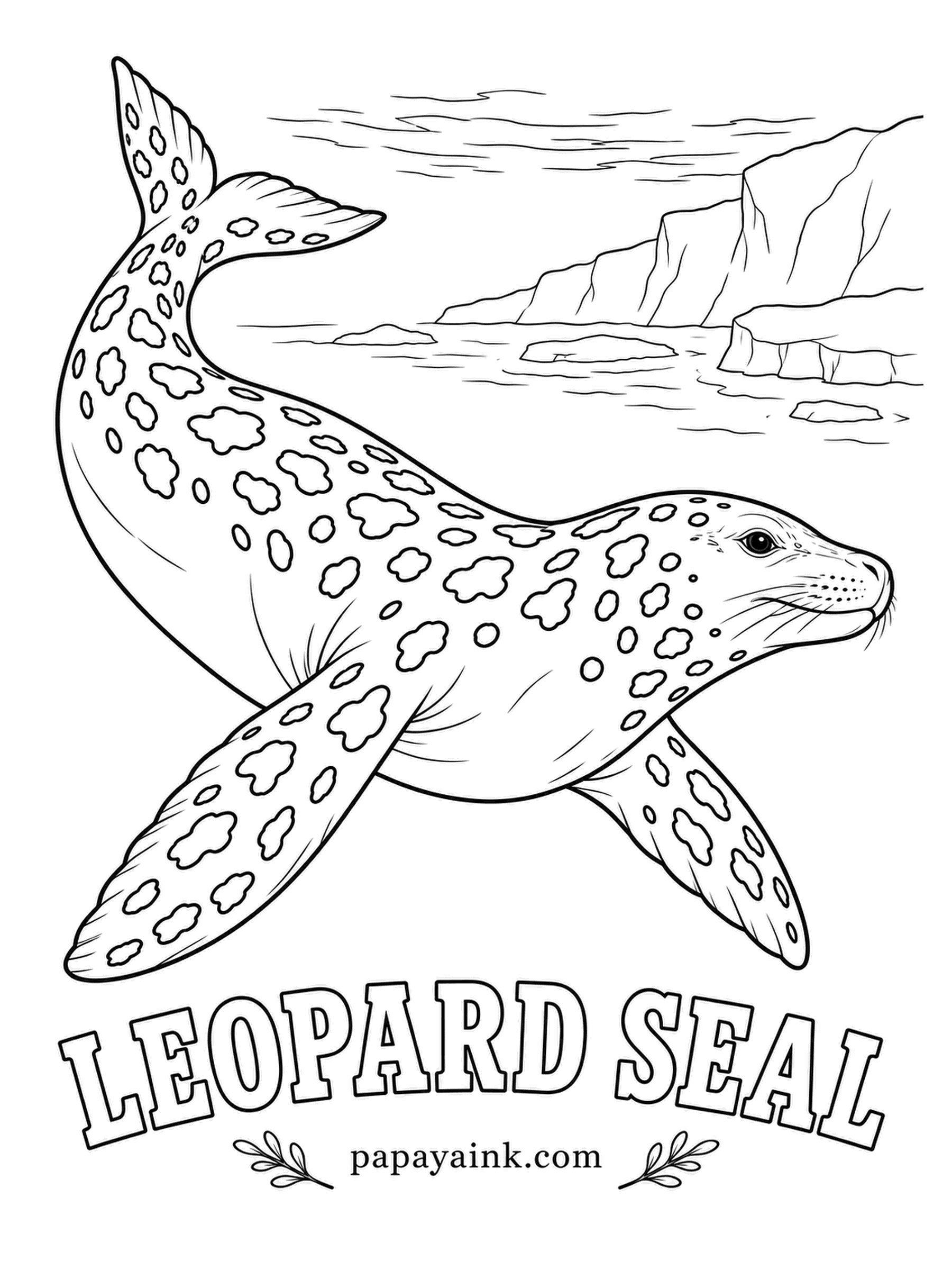 Sea Creature Coloring Pages - Long, lean and built for speed, with a head that looks more reptile than mammal. The leopard seal patrols the Antarctic pack ice. Charcoal along the back, silver below, and the spots that give it the name are thickest on the throat. Detailed.