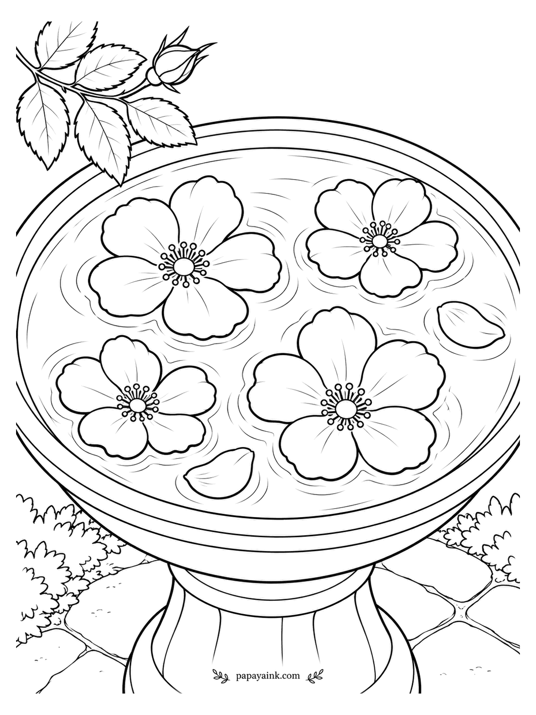 Rose Coloring Pages - Short or broken stem? Florists simply cut the head off and let it float. Four wild-type blooms and a few loose petals drift in a wide pedestal bowl. Blue-gray water makes pink petals stand out.