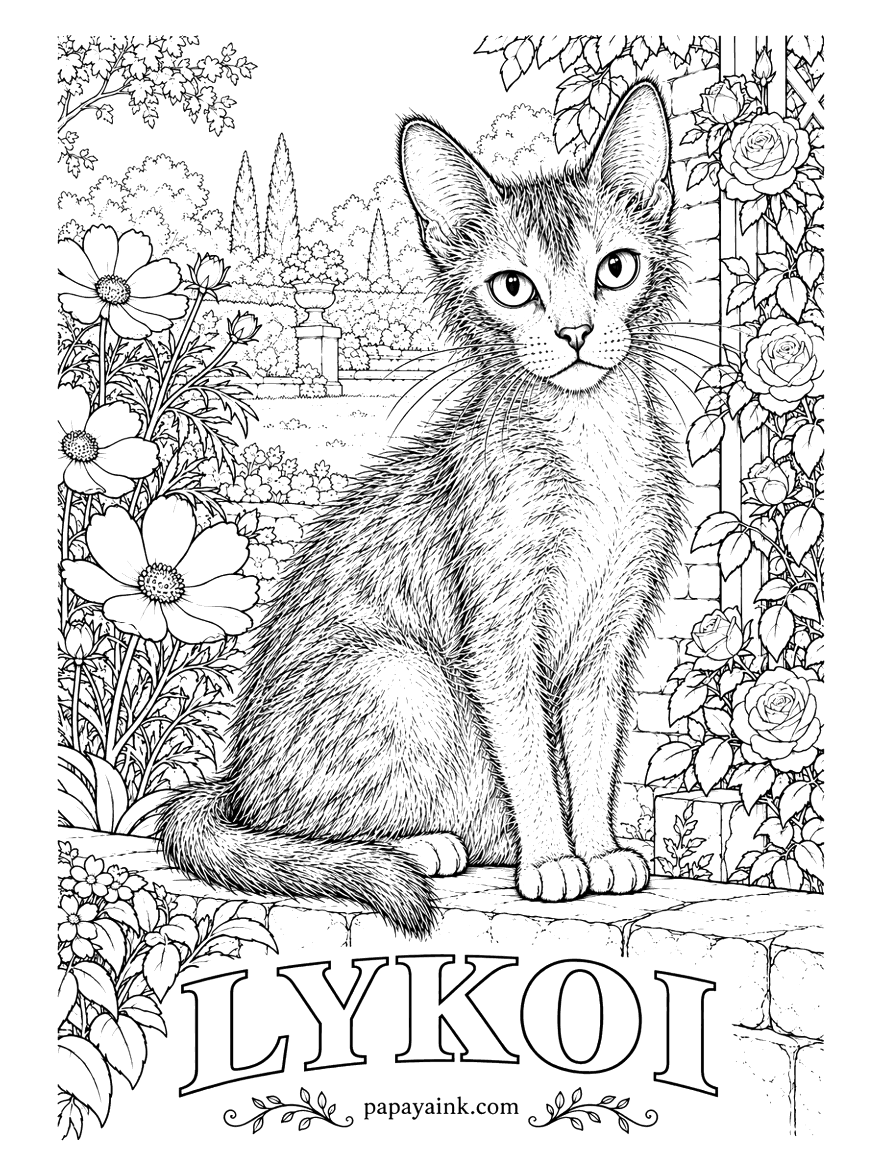 Free Printable Cat Coloring Pages - Nicknamed the werewolf cat, and the sparse, uneven coat explains why. A Lykoi is black roan: black hairs mixed with white, thin around the eyes and nose. Use a soft black in patchy layers, letting white paper show through.
