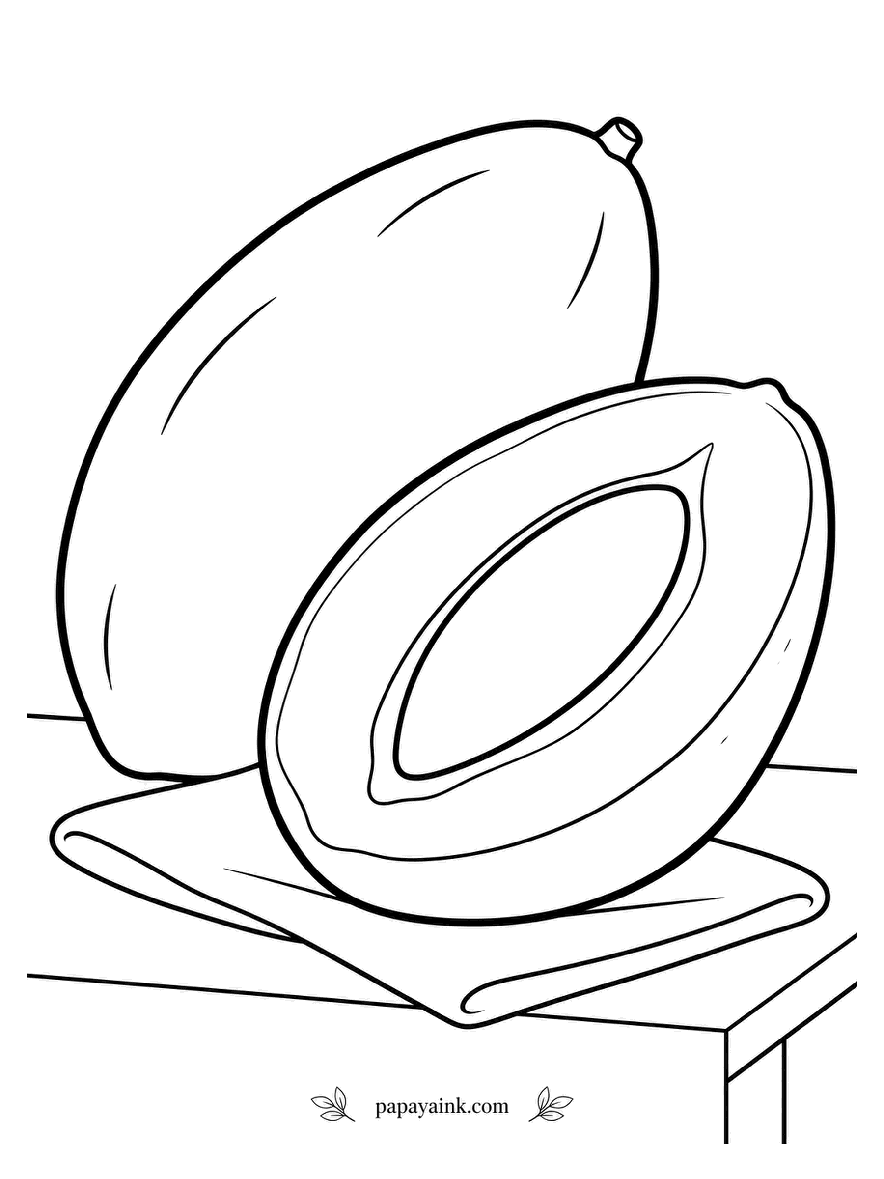Fruit Coloring Pages - Rough brown skin outside, bright salmon-orange flesh within - the mamey sapote saves its best for the knife. In Miami it is blended into milkshakes with hints of sweet potato, pumpkin and almond. One large glossy seed fills the middle. Easy, open shapes.