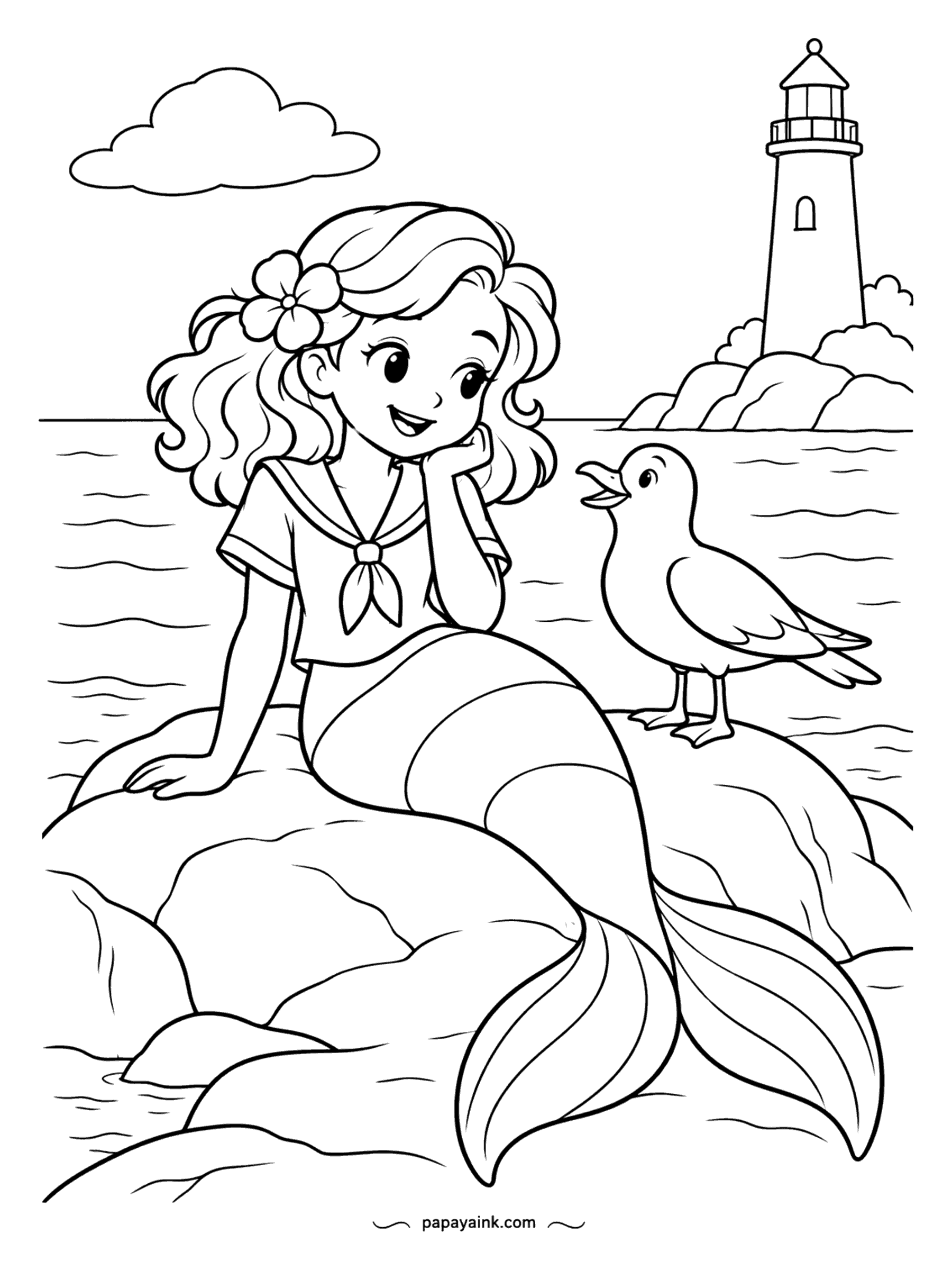 Easy Mermaid Coloring Pages (Free PDF Printables) – Papaya Ink