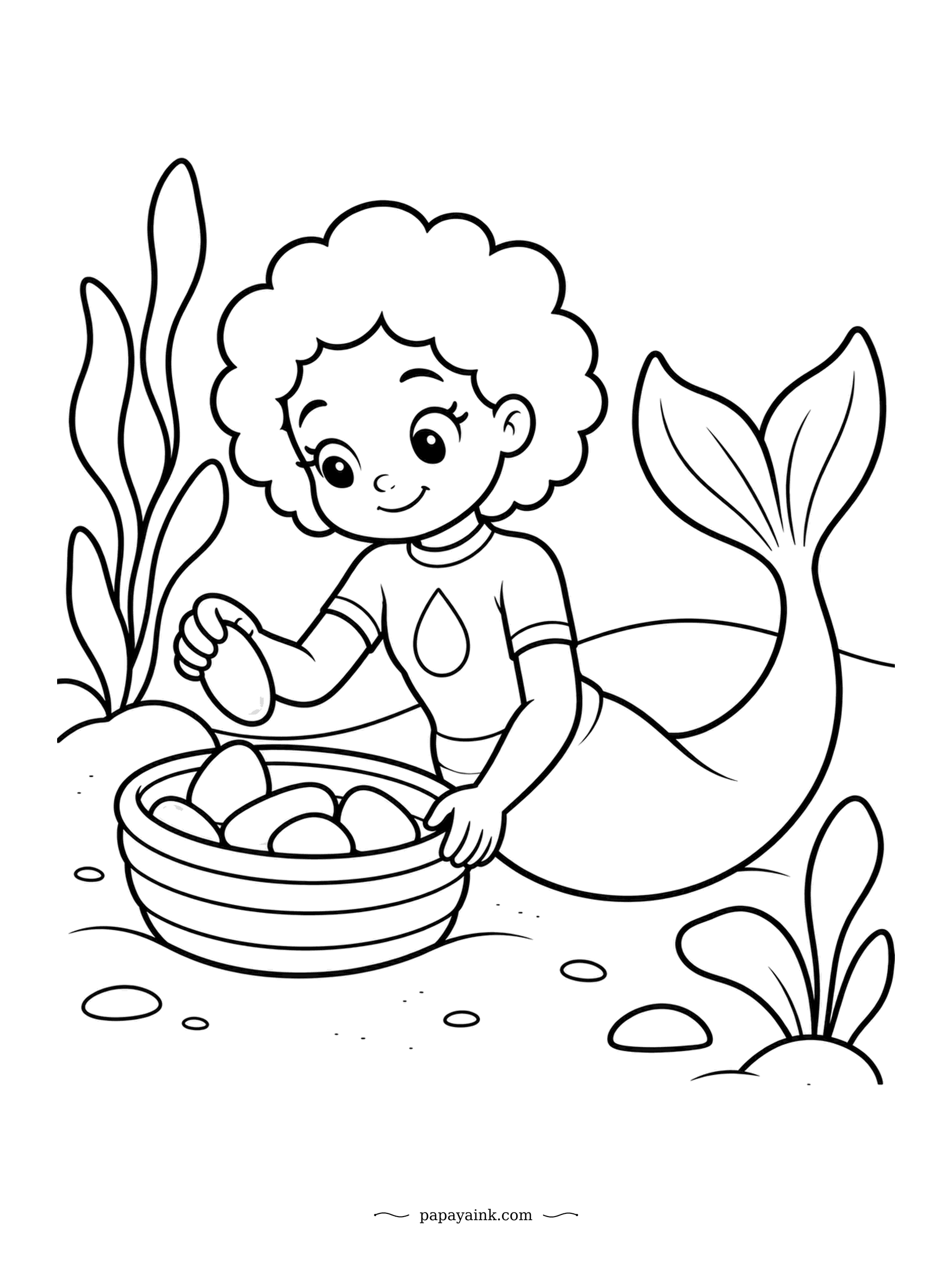 Easy Mermaid Coloring Pages - Every piece in that basket started as a bottle somebody dropped. The sea has been rolling the pieces smooth for decades, and now she is the one collecting them. Greens, browns and the rare blue are the true colors of sea glass.