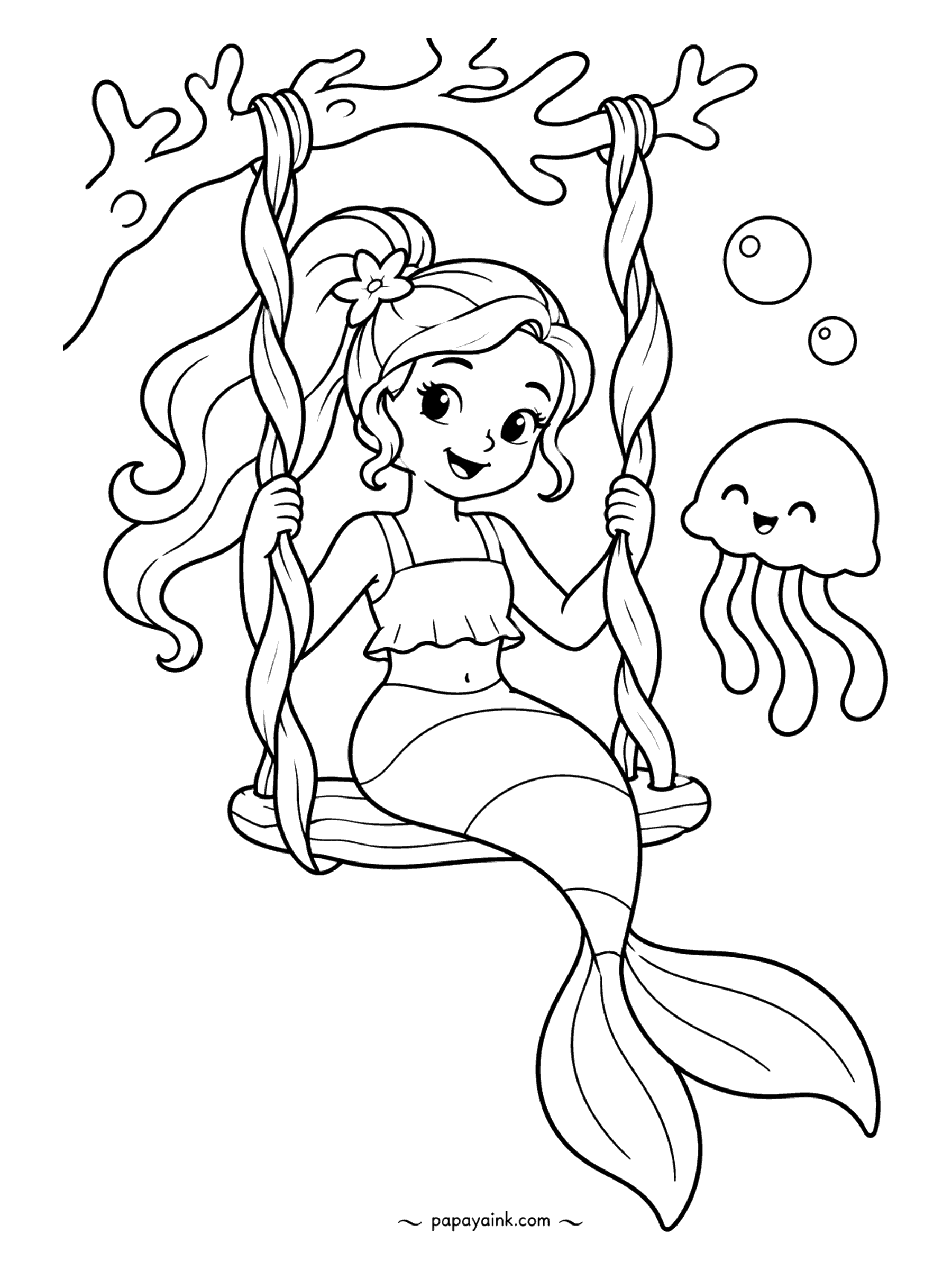 Easy Mermaid Coloring Pages (Free PDF Printables) – Papaya Ink