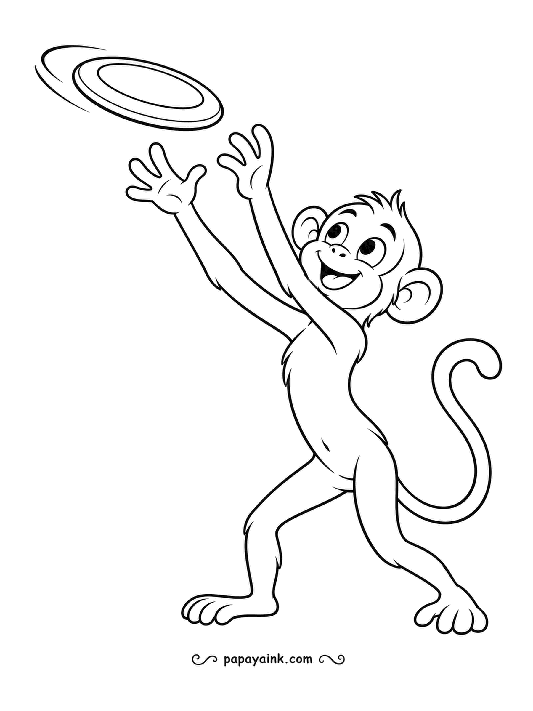 Monkey Coloring Pages - Both arms up, mouth open, eyes on the disc: this catch is going to happen. A light, airy sheet with almost no background - a single bright color for it is enough.