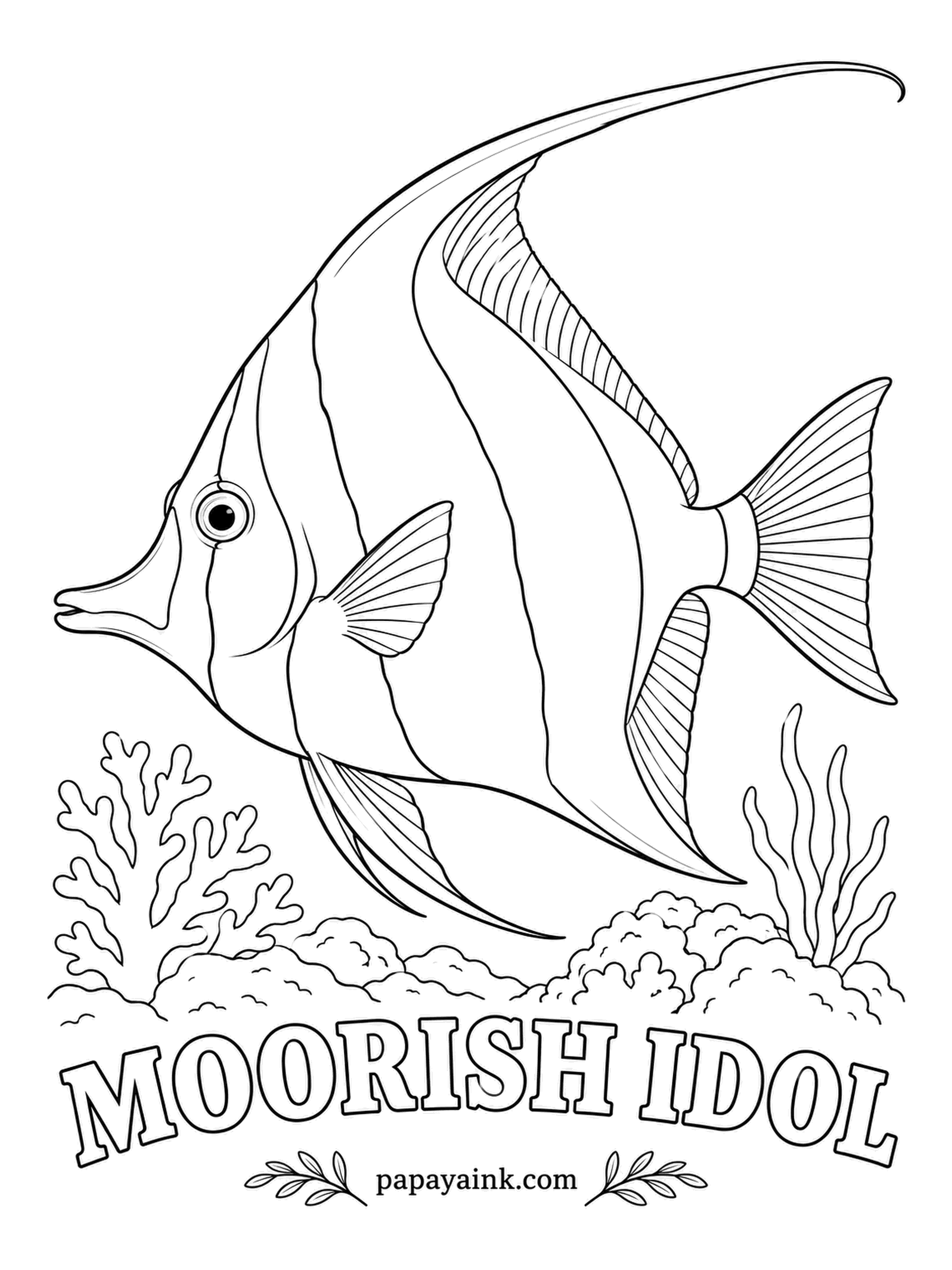 Ocean Fish Coloring Pages - Aquarists call it nearly impossible to keep, so the best place to meet one is a wild Pacific reef. The streamer off the dorsal fin trails like a pennant. Black, white and yellow bands, plus an orange saddle on the snout.