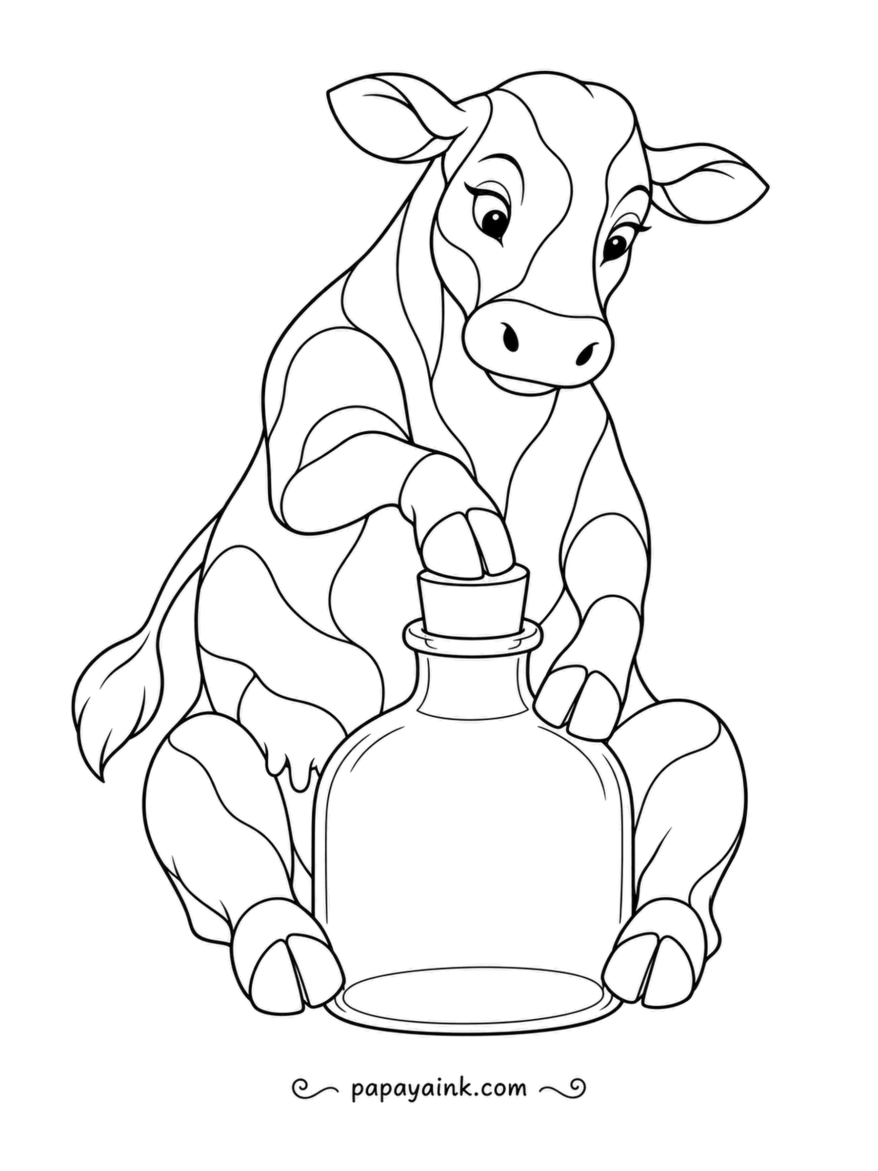 Cow Coloring Pages - Clutching a glass bottle between its knees, the mosaic cow presses the cork home with one forehoof and a very serious expression. Patterned panels - try blue-green glass.