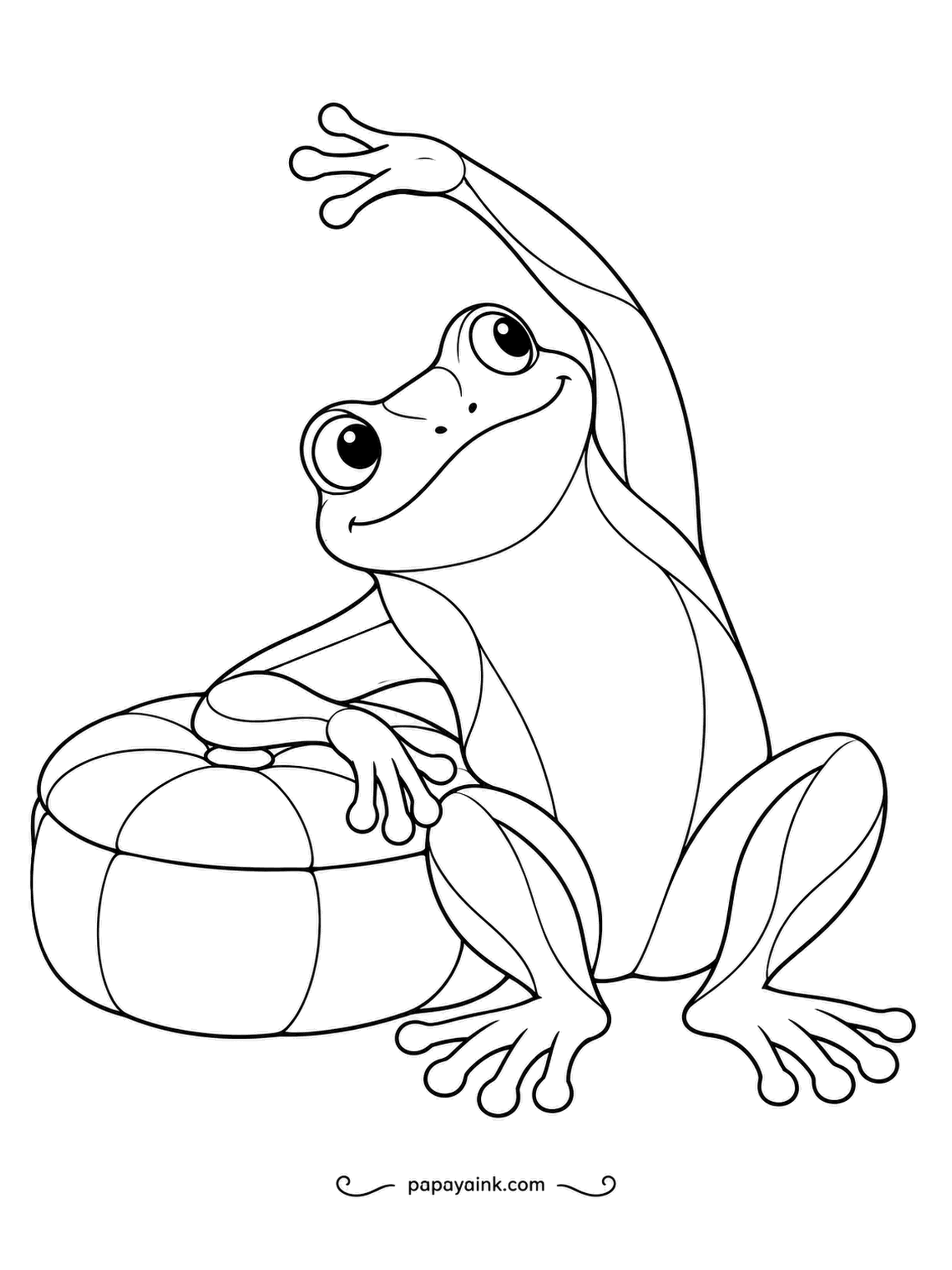 Frog Coloring Pages - Elbow propped on a floor cushion, arm stretched overhead: the mosaic napper fits in a side stretch between naps. Panels to fill across the body.