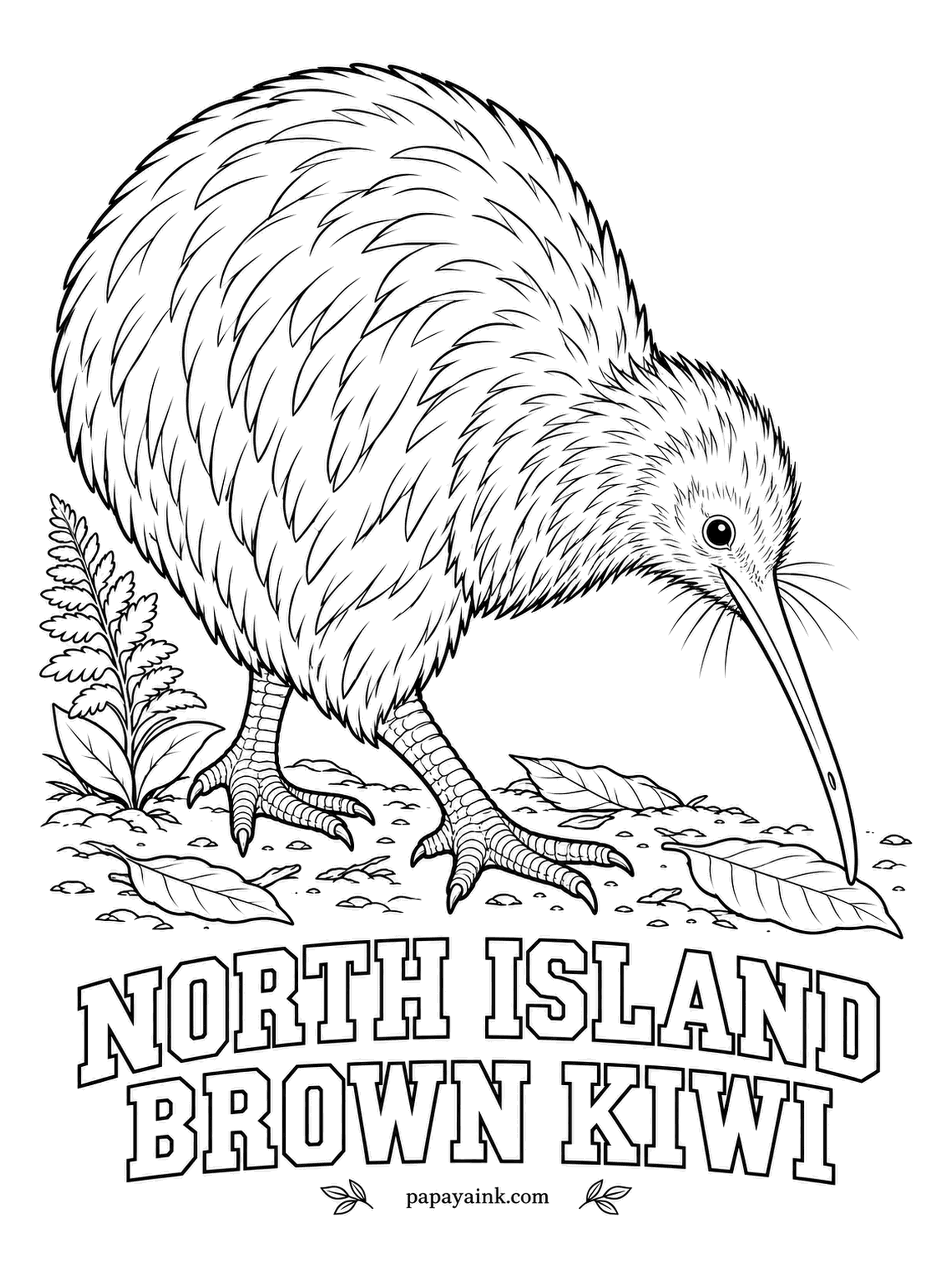 Printable Bird Coloring Pages - The only bird with nostrils at the very tip of its bill, so it can sniff out worms underground at night. A North Island Brown Kiwi lays an egg about a fifth of her own weight. Brown streaked plumage, pale bill, long whiskers.