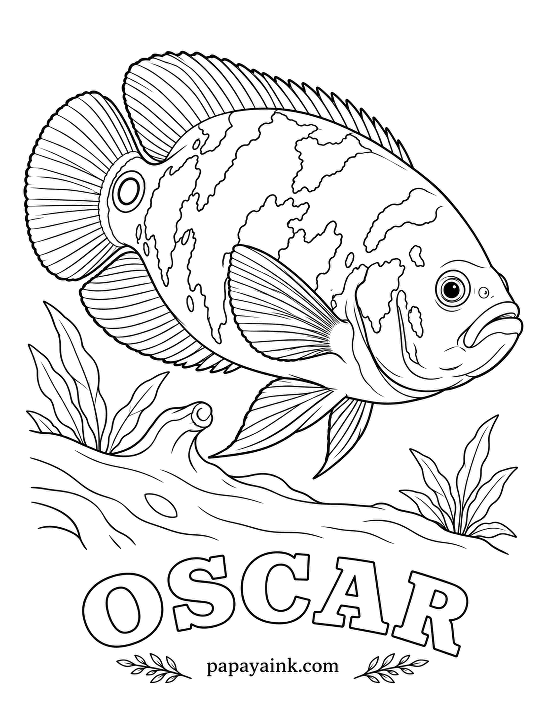 Aquarium Fish Coloring Pages - Oscars recognize the person who feeds them, beg at the glass and rearrange the decorations when they are bored. The ring near the tail is a false eye, thought to confuse attackers. Detailed - marble orange and red over a dark olive base.