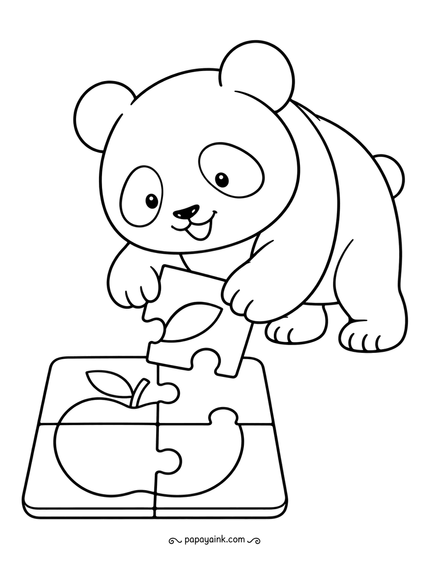 Panda Coloring Pages - Four oversized pieces make one big apple, and the last one is going in now. A first puzzle for a very proud panda. Huge simple pieces, perfect for toddlers with chunky crayons.